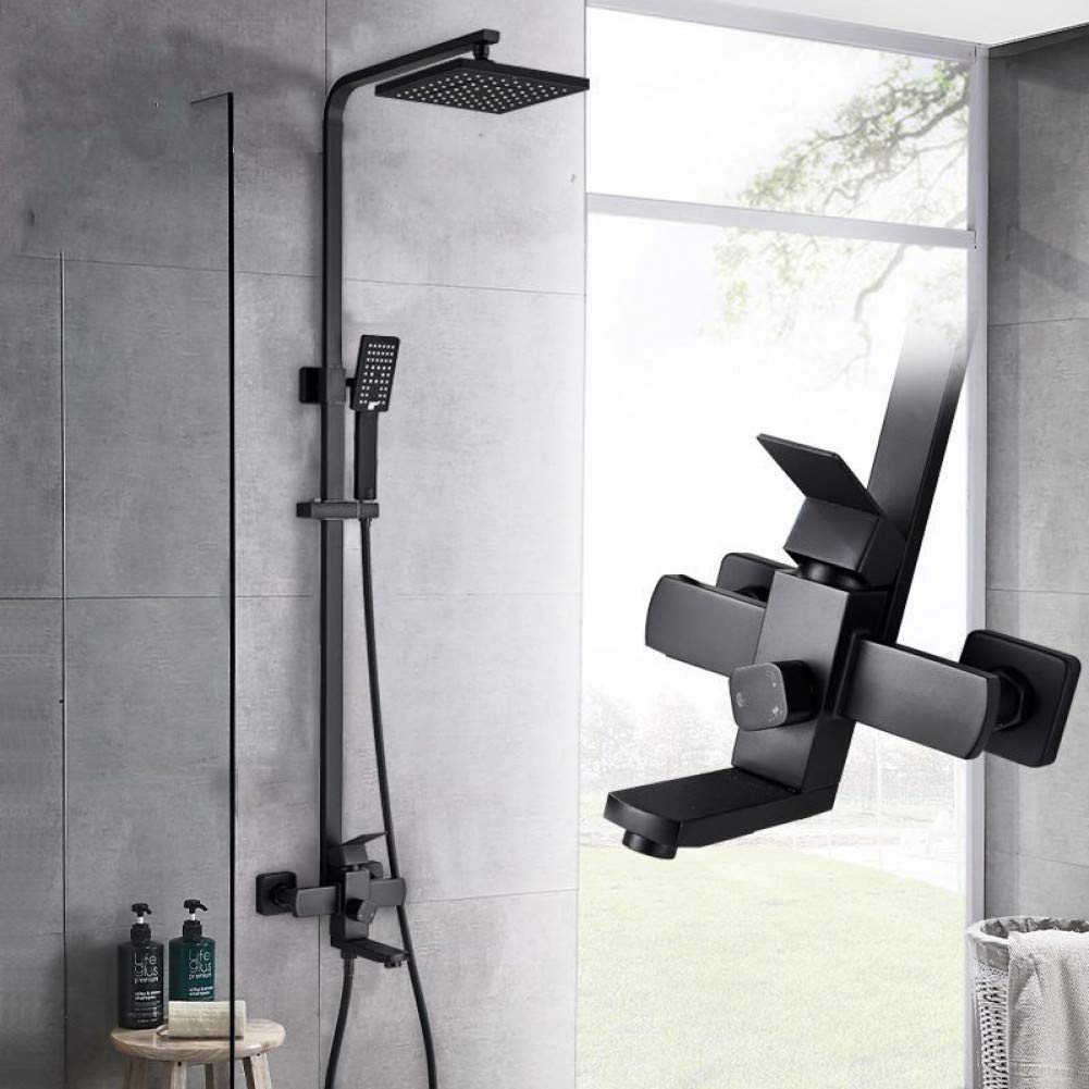 LYRR Matte Black Bathroom Shower Faucet Set - Wall Mount Rainfall Shower Mixer Tap with 3-Way Diverter for Bathtub and Shower - Modern Waterfall Bathroom Fixture for Spa-Like Relaxation