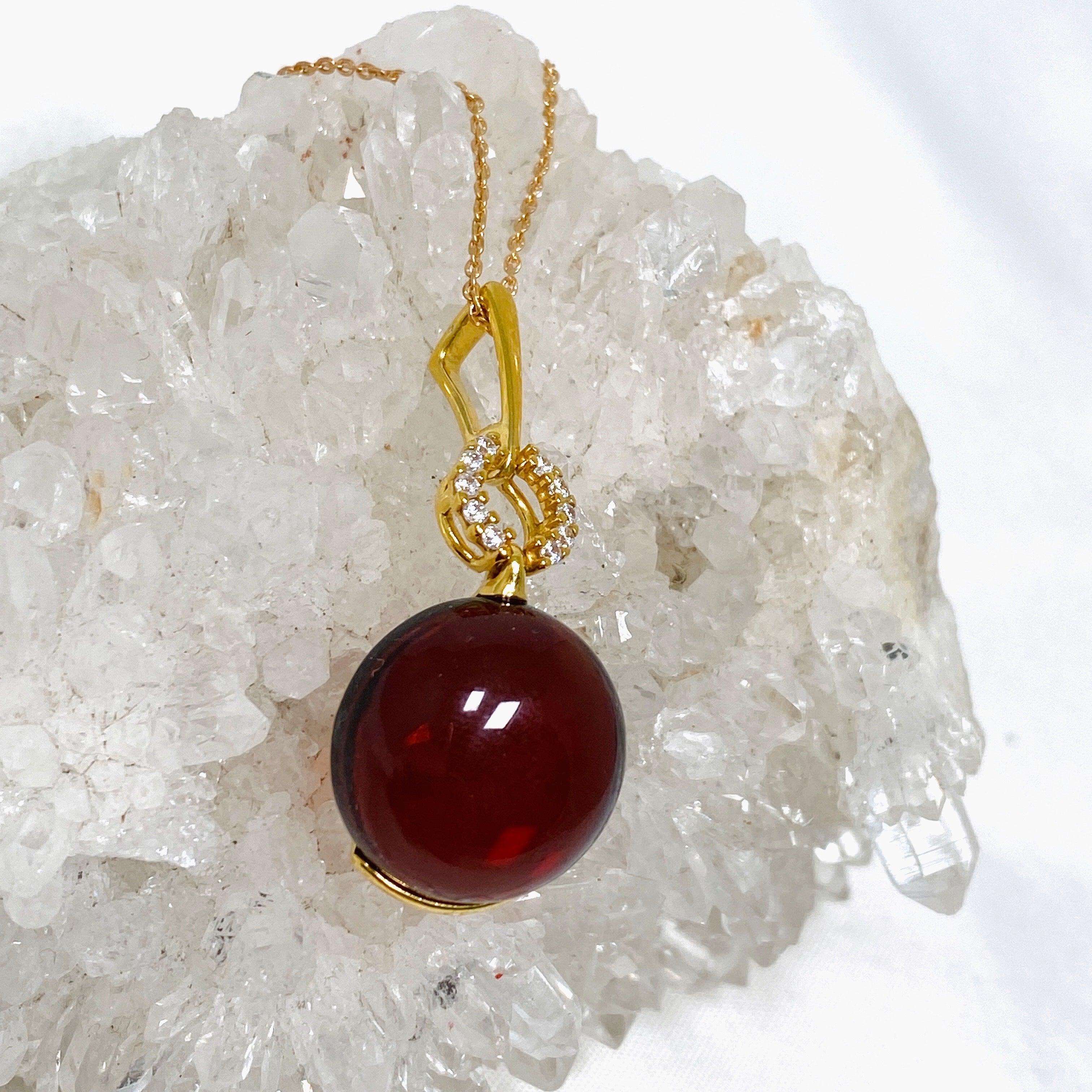 Baltic Cherry Amber 18k Gold Plated Pendant Necklace AMB280 - Elegant Jewelry Gift for Women, Perfect for Weddings & Special Occasions
