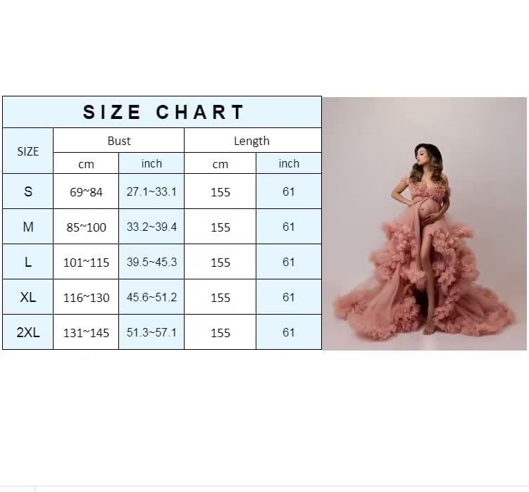 Elegant Long Sleeve Maternity Dresses for Photoshoot, Lingerie, Bridal Robes & Baby Shower - Soft Tulle Pregnancy Gown for Maternity Photos, Wedding & Special Occasions