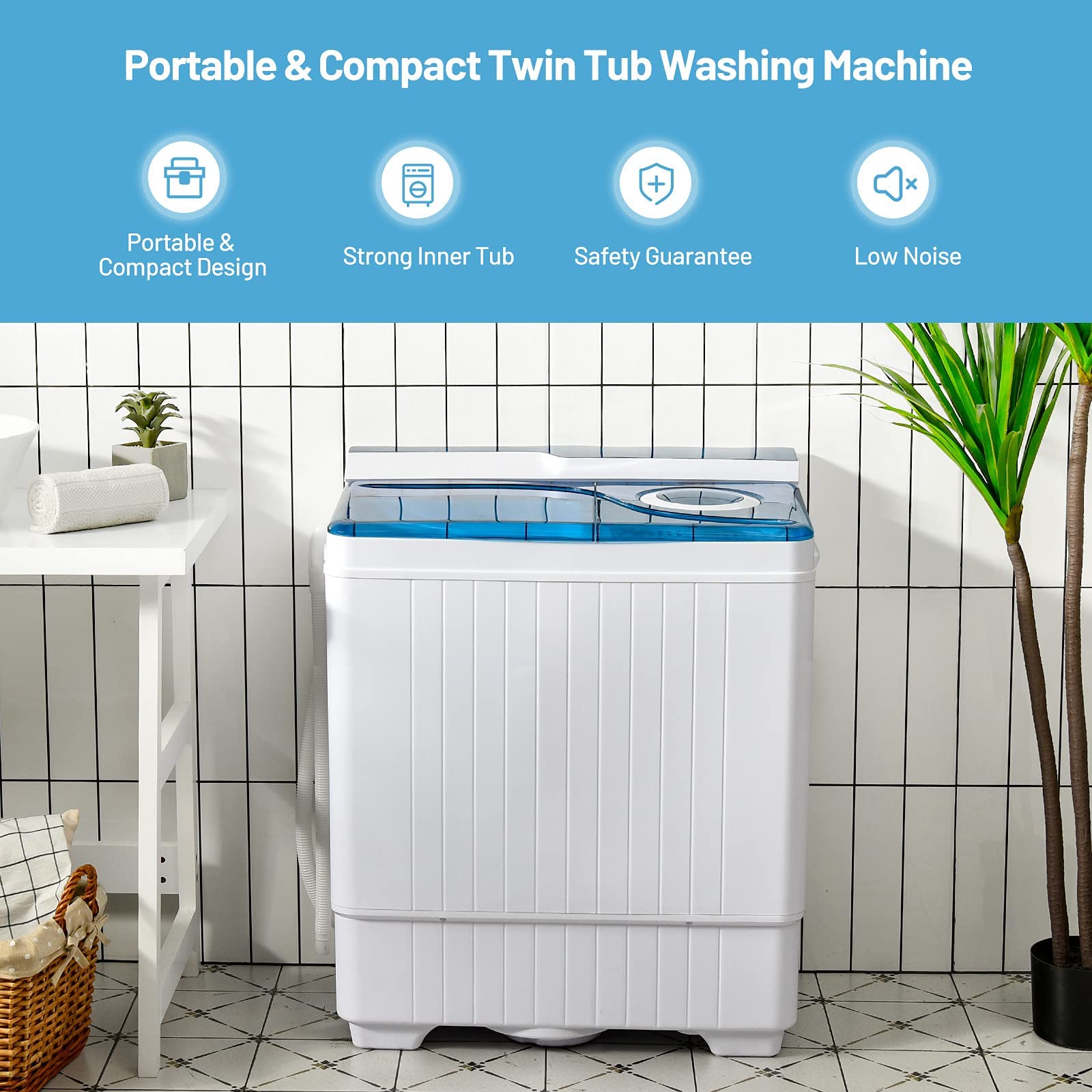 FP10355-BL Portable Washing Machine Compact & Energy Efficient - Perfect for Apartments, RVs, Camping & Small Spaces (Blue)