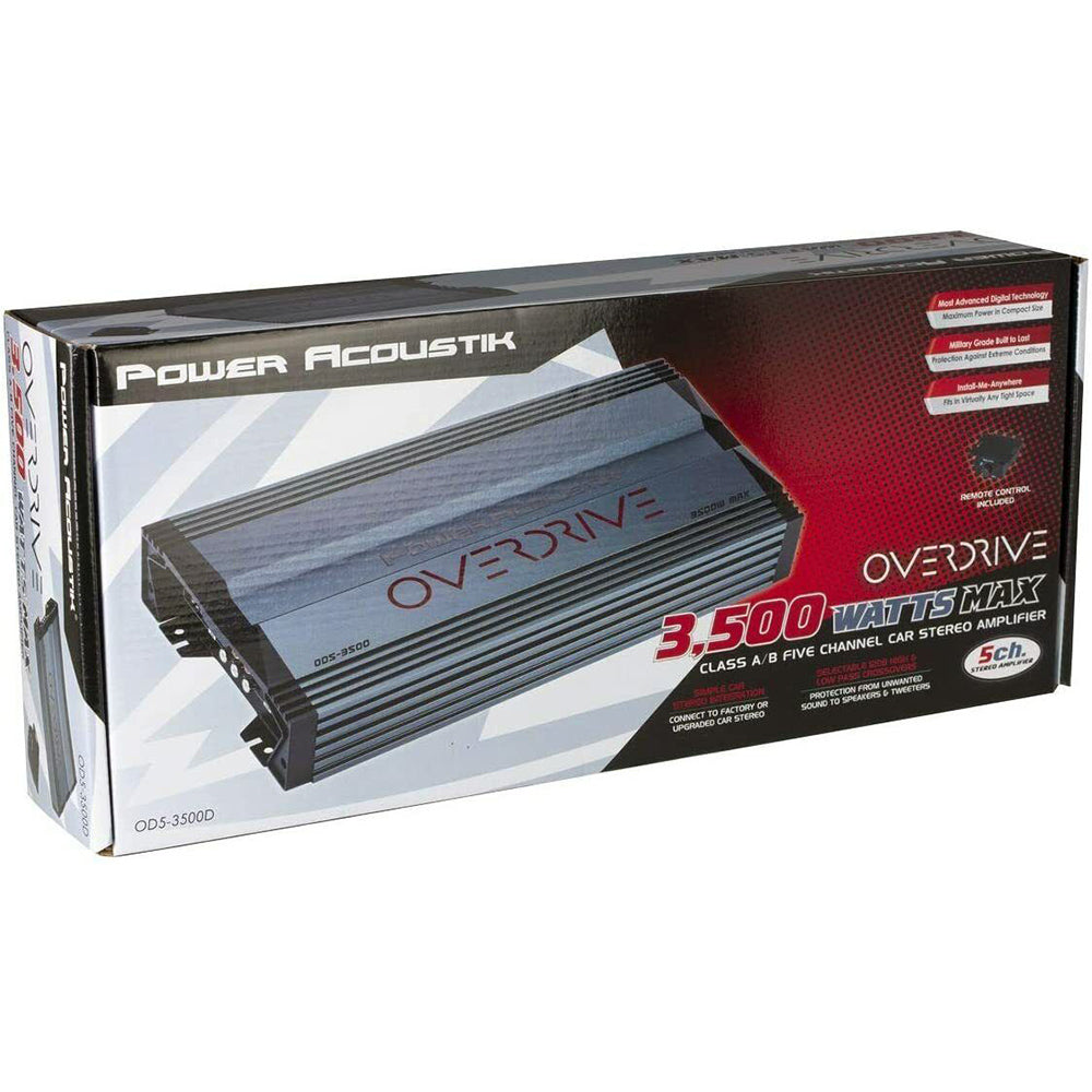 Power Acoustik OD5 3500W 5-Channel Class A/B Car Amplifier with Bass Remote Control - Perfect for Car Audio Systems & Bass Boost in Vehicles