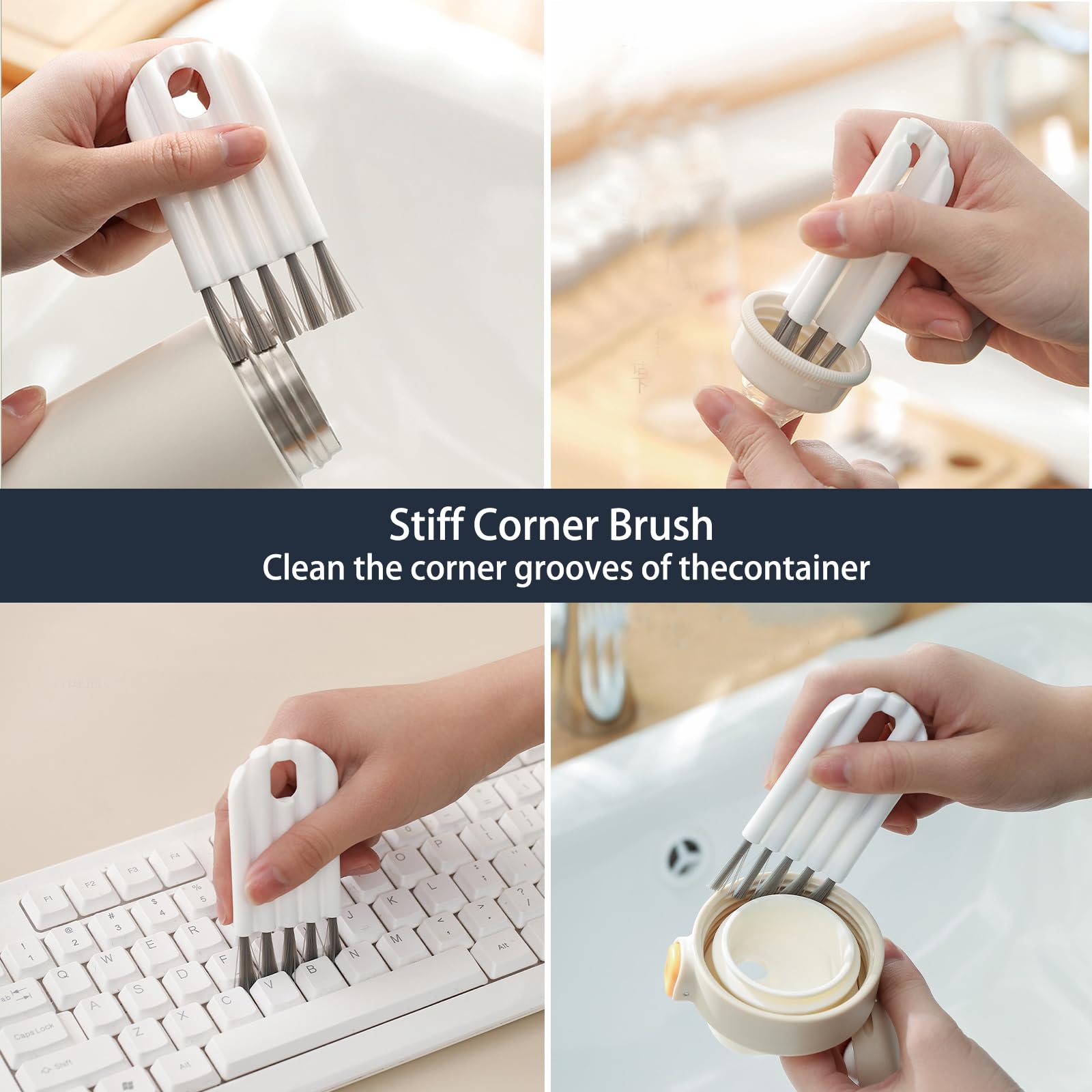 Premium Bottle Cleaning Brush Set - Long Handle Silicone Cleaner Brushes with Thermos Lid Scrubber & 3 Scratch-Free Silicone Brushes + Wire Straw Cleaner | Dishwasher Safe (Gray) | Perfect for Water Bottles, Baby Bottles, Thermos, Travel Mugs & Reusable Straws