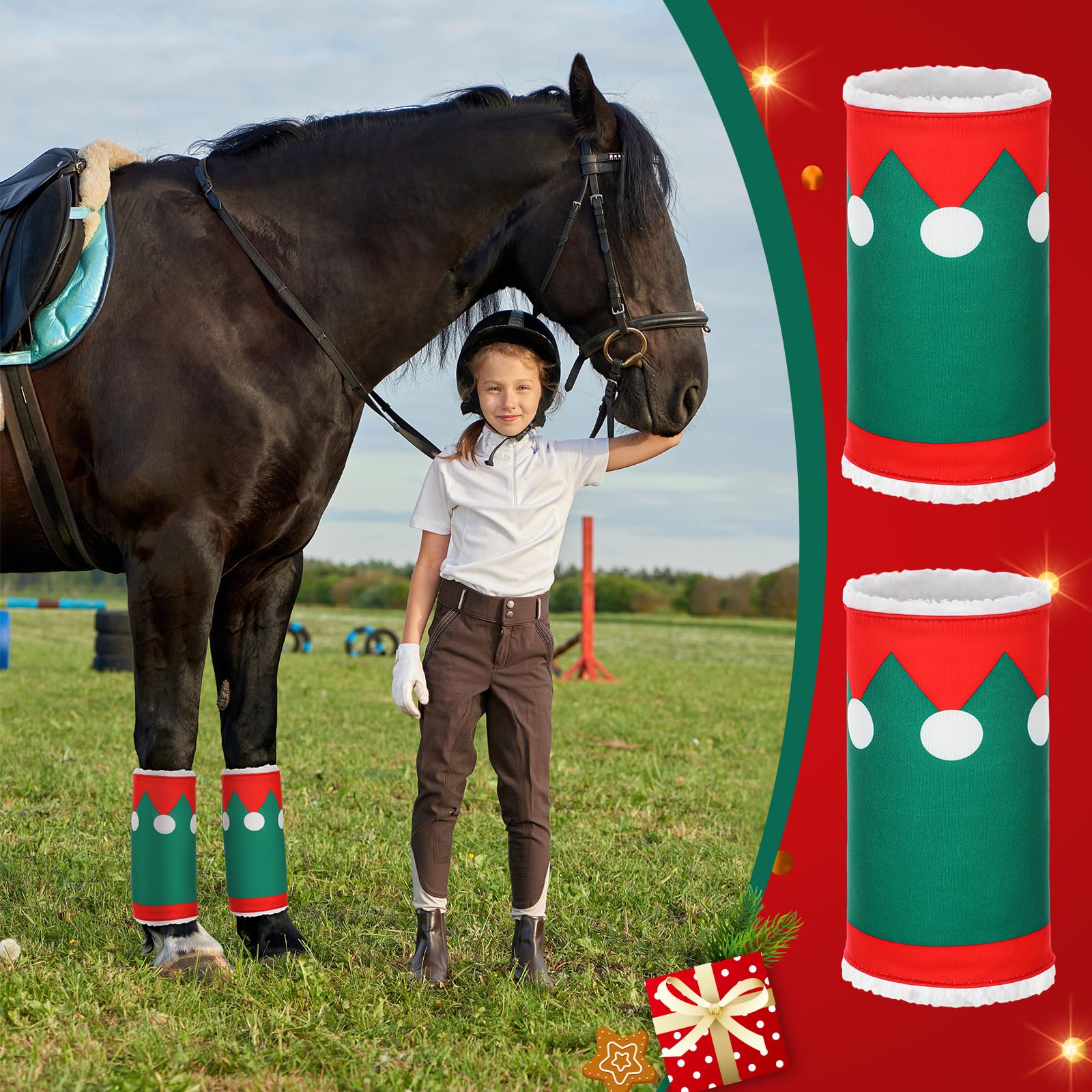 12 Pcs Christmas Horse Leg Wraps - Faux Fur Polyester Standing Wraps for Horses & Sheep - Elf Style Leg Warmers for Christmas Parades & Party Decorations - Perfect for Holiday Festivities & Farm Animal Costumes
