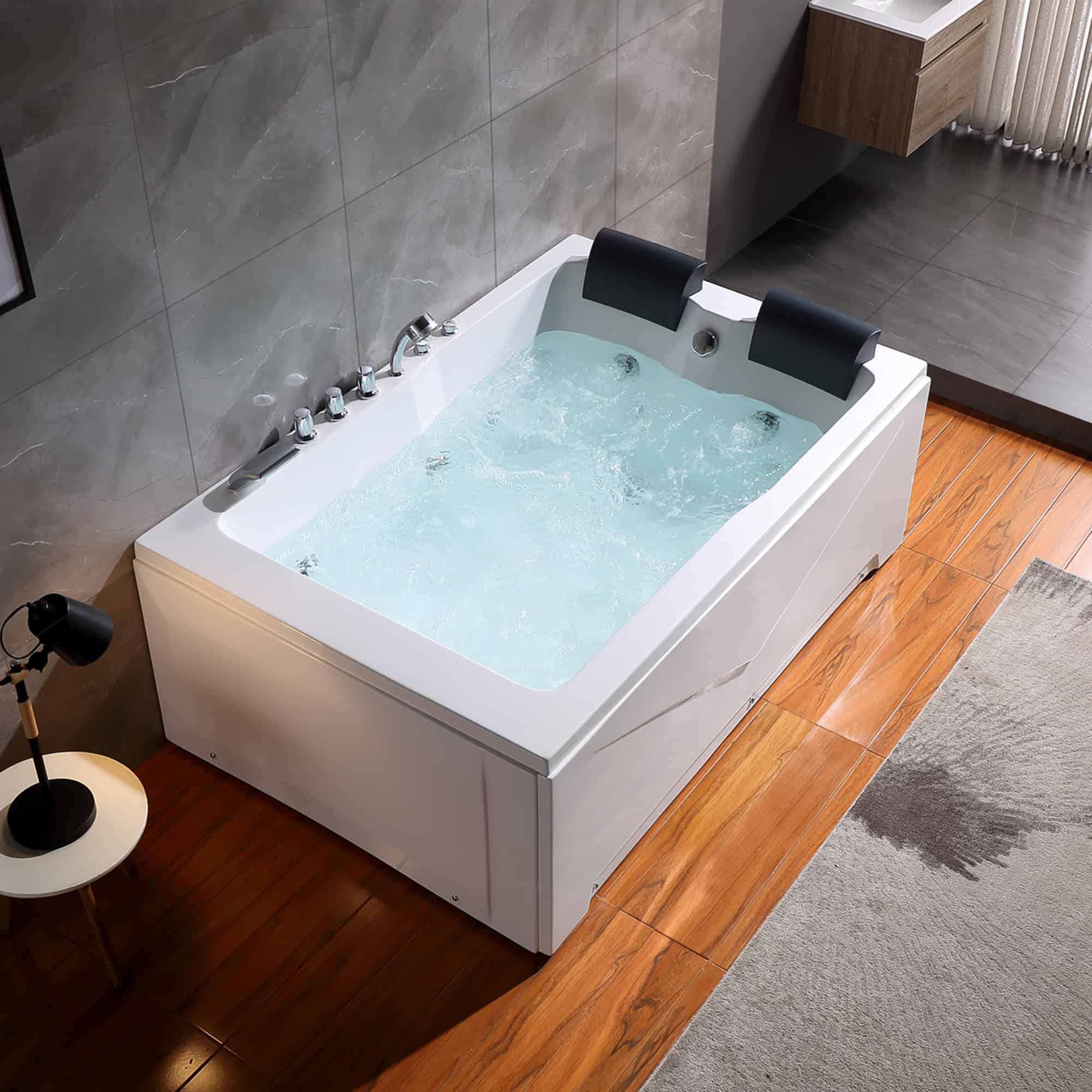 Empava 71-Inch Alcove Whirlpool Bathtub for 2 Persons - 16 Jets, Right Drain, Rectangular Design - Perfect for Master Bathroom Relaxation and Spa Experience at Home