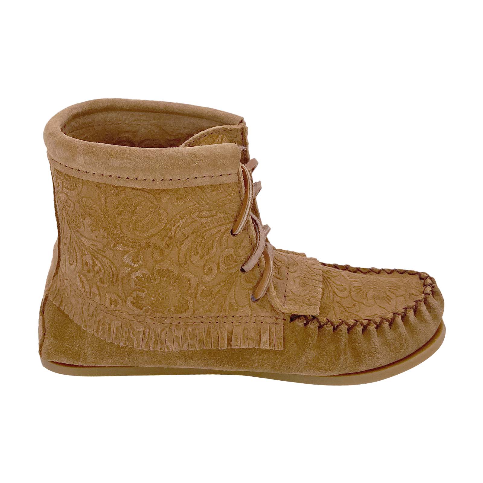 Women's Floral Embossed Suede Moccasin Boots - Comfortable Slip-On Winter Shoes for Casual Outfits & Outdoor Walking