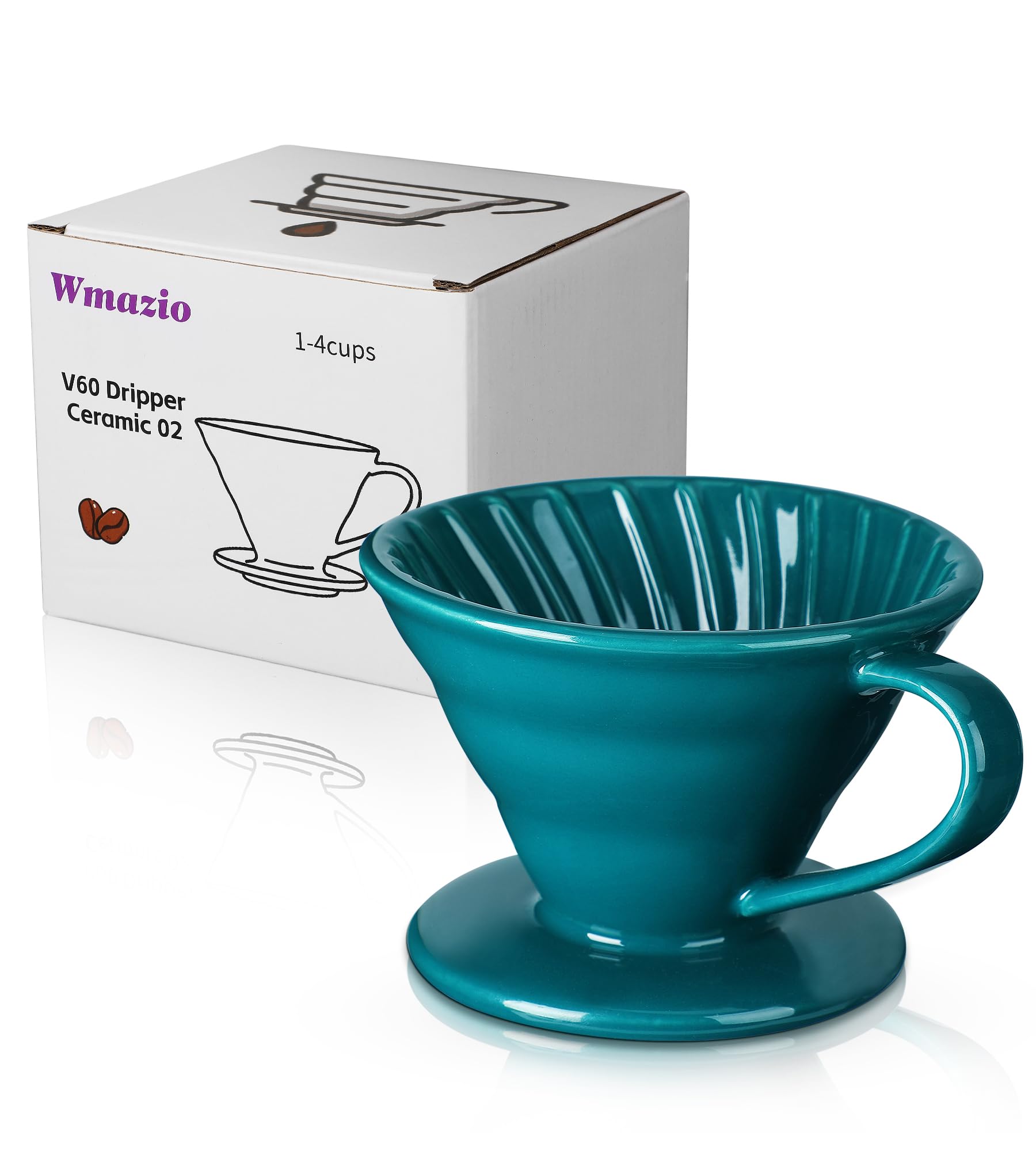 Premium Ceramic Pour Over Coffee Dripper - V60 Style 02 Size (1-4 Cup) Manual Coffee Maker for Home, Office & Cafe - Dark Green | Perfect for Specialty Coffee Brewing & Gift Giving