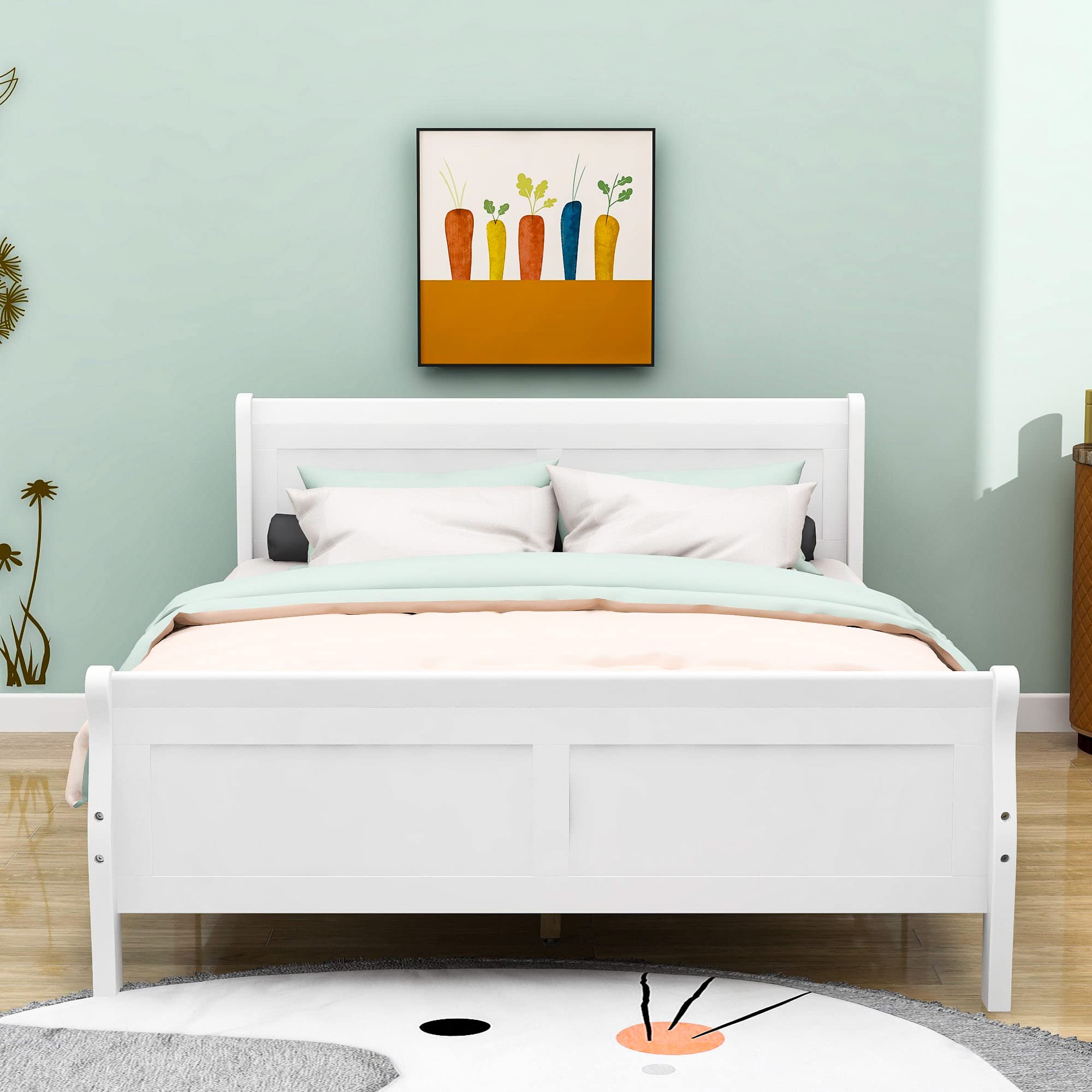 HQNFURX Solid Wood Queen Bed Frame with Headboard & Footboard - Sturdy Platform Bed with Slat Support, No Box Spring Needed - Perfect for Master Bedroom, Guest Room & Small Space Living