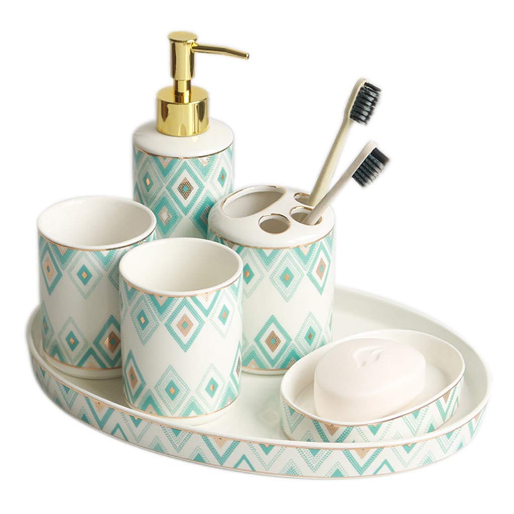 Premium 6-Piece Ceramic Bathroom Accessories Set - Soap Dispenser, Toothbrush Holder, Mug, Soap Dish & Tray | Luxury Home Decor Gift for Bathroom & Kitchen Organization | Perfect for Modern Homes, Hotels & Spa Settings