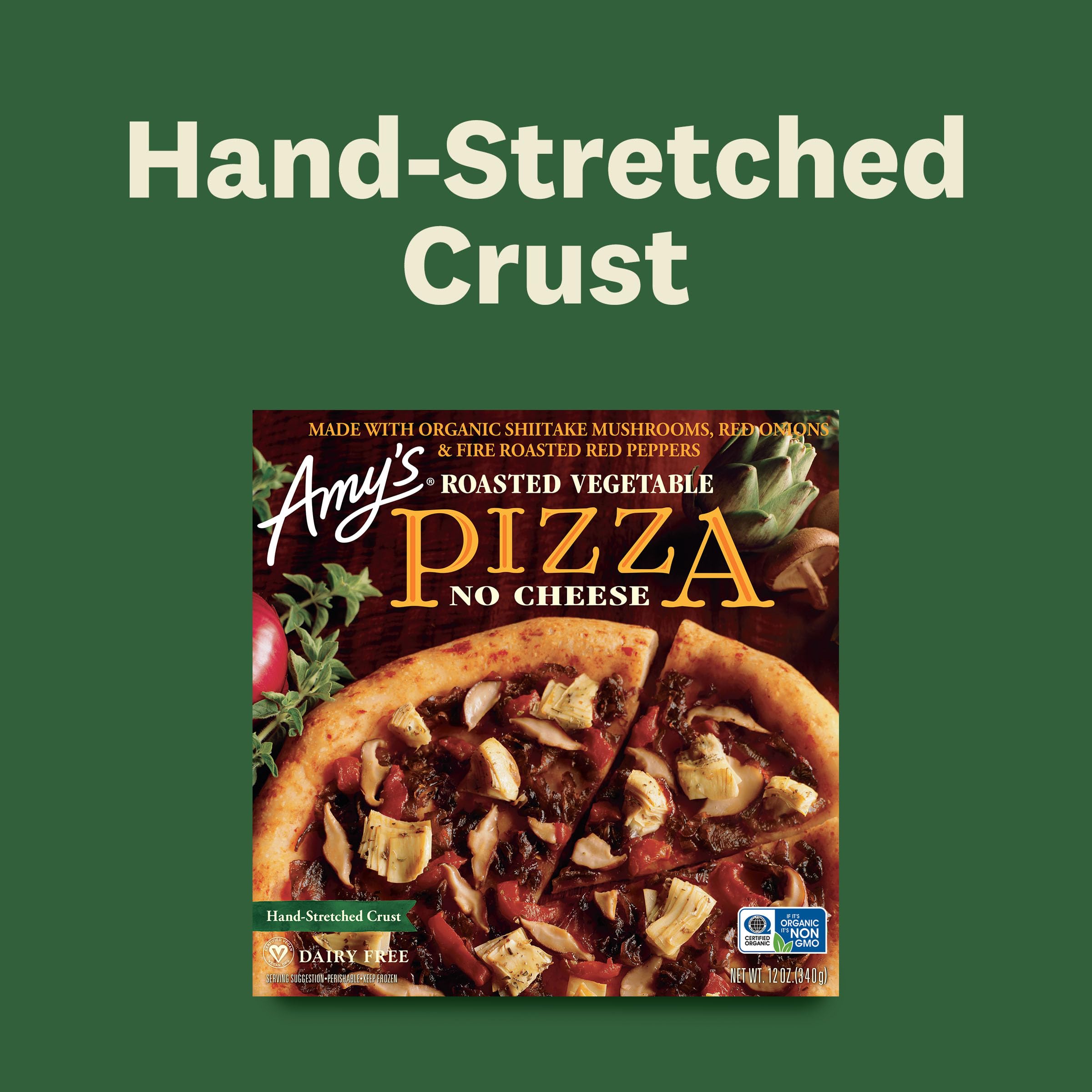 Amy's Organic Roasted Vegetable Vegan Frozen Pizza - Gluten-Free, Dairy-Free with Mushrooms, Onions & Peppers - 12 Oz Frozen Meal - Perfect for Quick Vegan Dinners & Healthy Family Meals