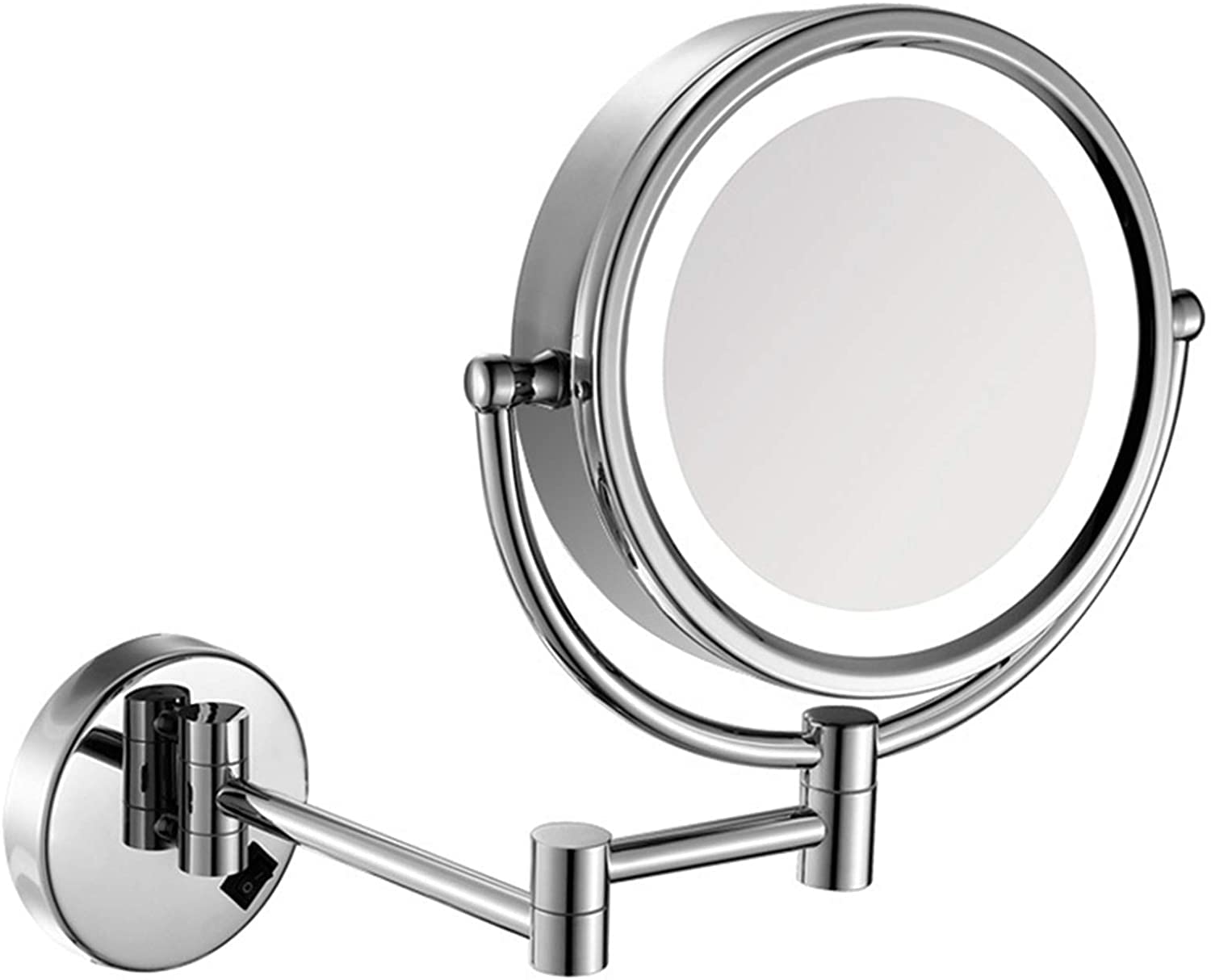8 Inch LED Lighted Wall Mounted Magnifying Makeup Mirror - 1X & 3X/5X/7X/10X Dual-Sided, Rotatable, Extendable Brass Vanity Mirror (Chrome, 10X Magnification) - Perfect for Bathroom, Bedroom & Makeup Application