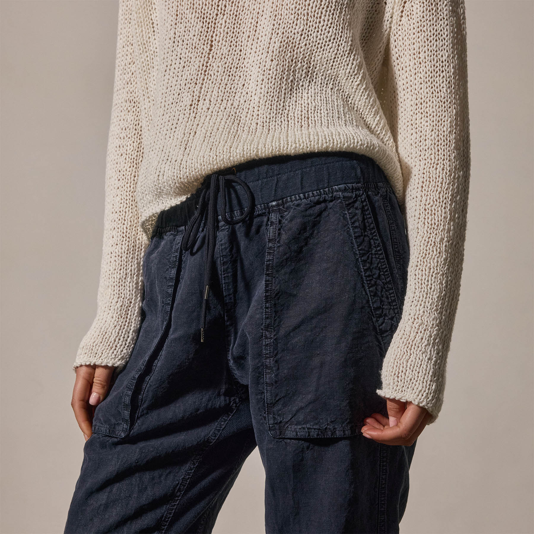 Linen Mixed Media Pants for Women - Classic Navy Blue Wide Leg Trousers | Comfortable & Stylish for Office, Travel & Casual Wear