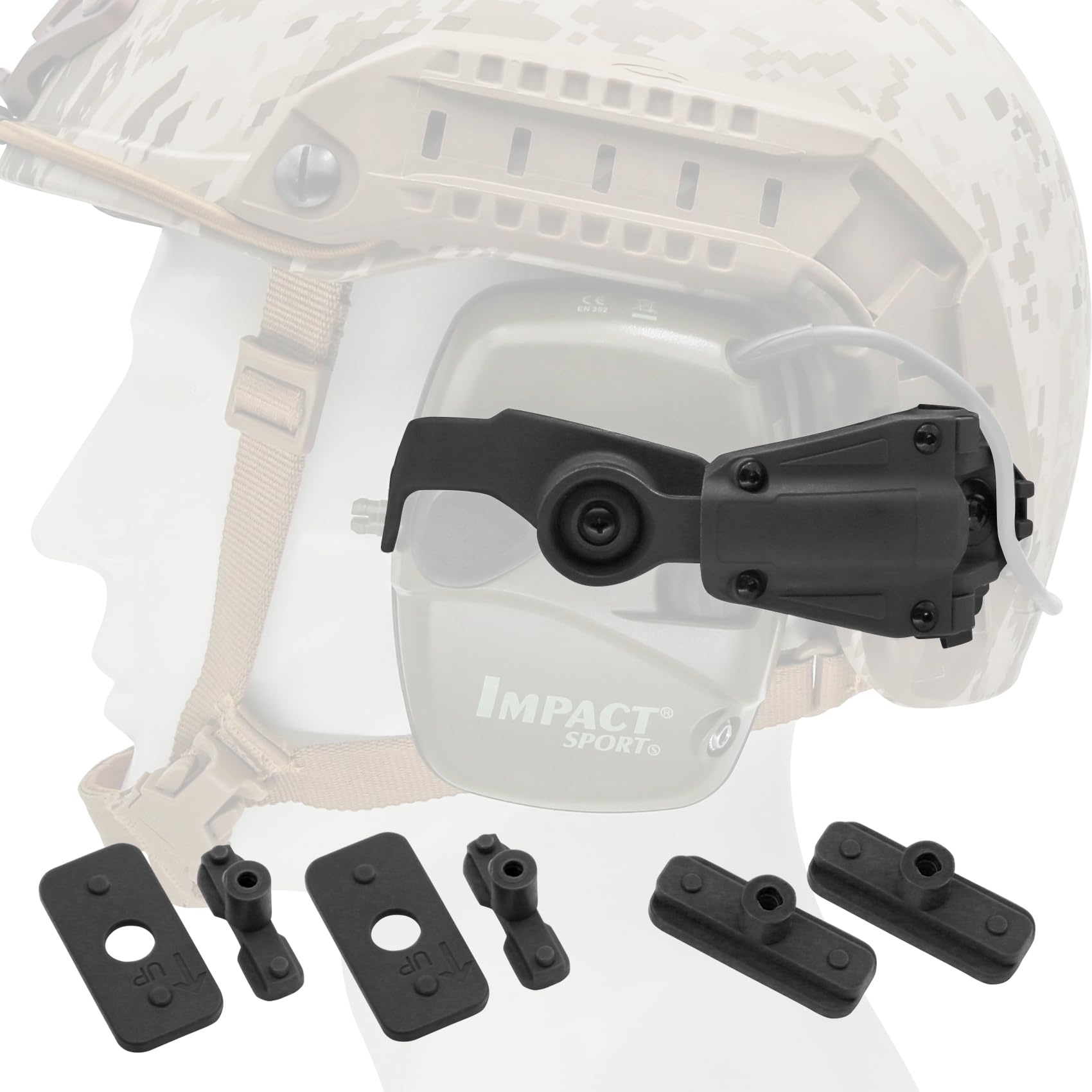 Tactical Helmet ARC Rail Adapter for Howard Leight Impact Sport Earmuffs - Helmet Mounting System for Shooting, Hunting & Airsoft - Compatible with Electronic Hearing Protection Headsets