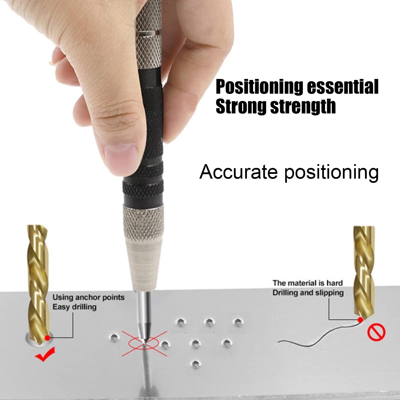 2-Piece Automatic Center Punch Set with Adjustable Tension - Precision Woodworking Hole Puncher for Carpentry, Metalworking & DIY Projects | Perfect for Drilling, Positioning & Marking
