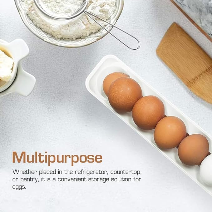 Automatic Rolling Plastic Egg Dispenser Holder - Double Layer Fridge Organizer (12-14 Eggs) - Space Saving Kitchen Storage Container - White Egg Tray for Refrigerator Organization - Perfect for Small Kitchens, Dorms & RVs