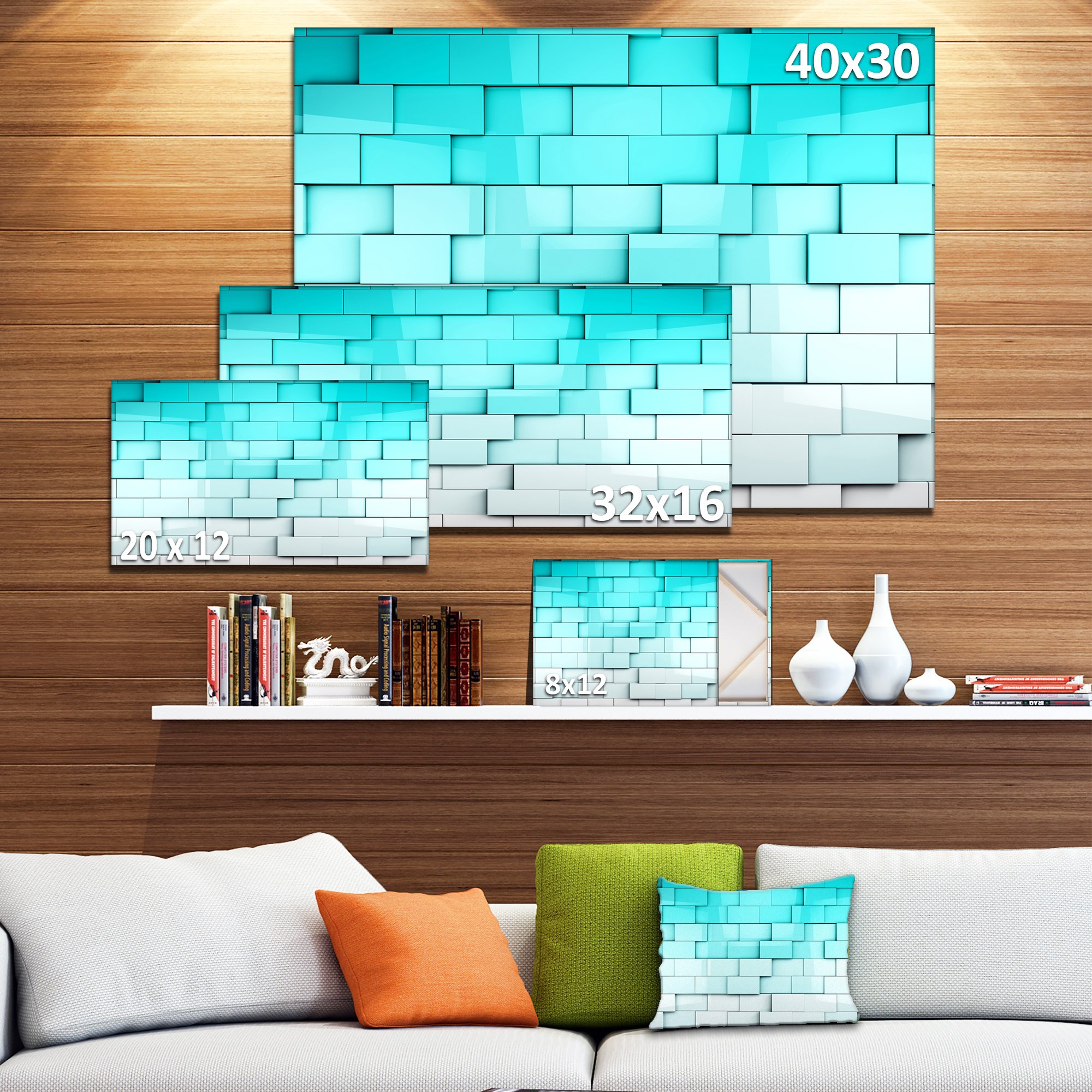 Blue Mosaic Cubes Contemporary Wall Art - Modern Abstract Painting for Living Room, Bedroom & Office Decor