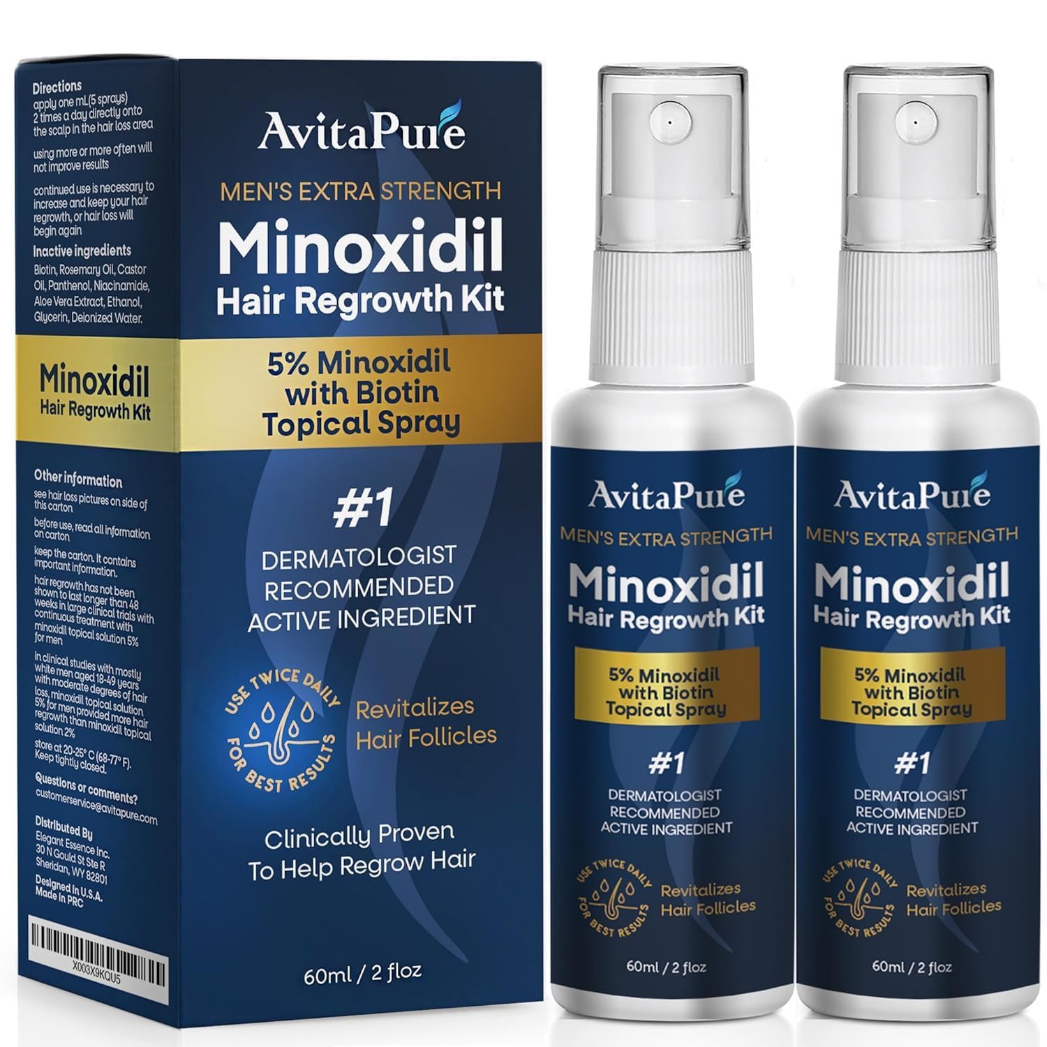 5% Minoxidil Hair Growth Oil for Men with Biotin - Extra Strength Hair Regrowth Treatment to Combat Hair Loss & Thinning - Ideal for Daily Use & Scalp Massage