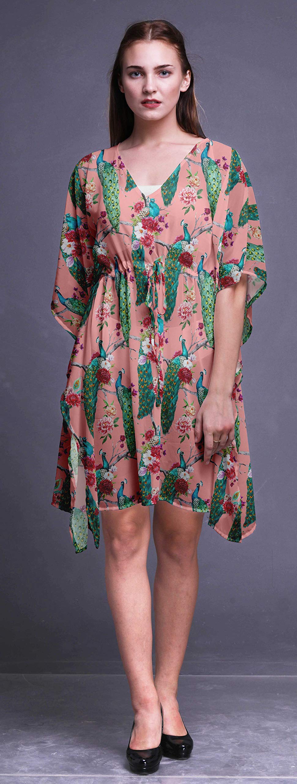 Bimba Women's Short Caftan Midi Dress - Beach Cover Up, Swimwear Wrap, Boho Kaftan for Poolside, Vacation & Summer Outfits