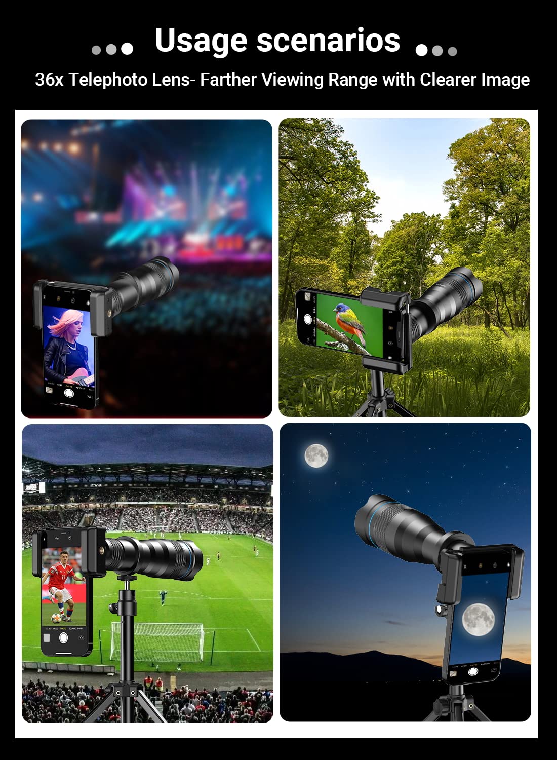 Apexel HD 36X Telephoto Lens with Tripod for iPhone 12/11 Pro, Samsung, Huawei & Most Smartphones - Capture Stunning Long-Distance Photos for Travel, Wildlife & Sports Photography
