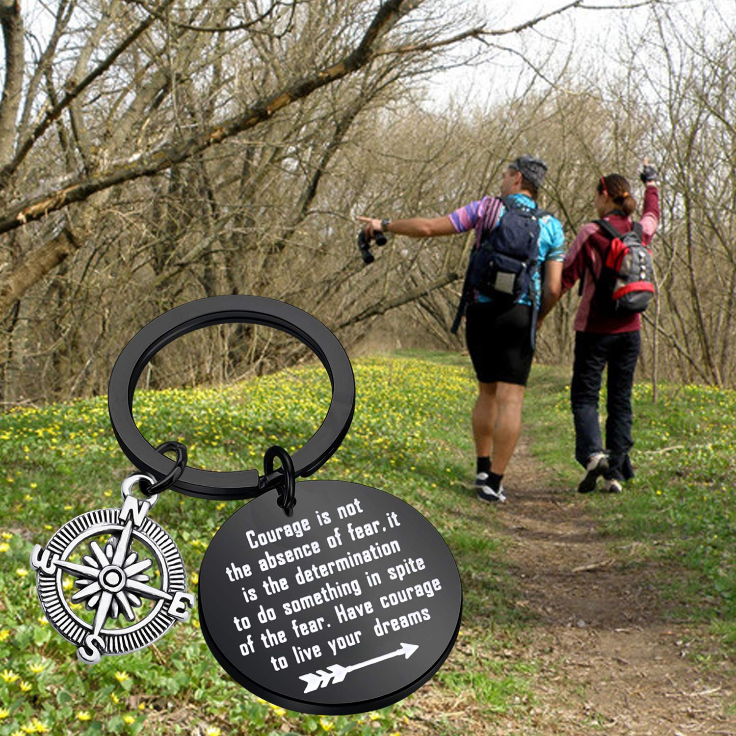 FEELMEM Inspirational Keychain - 'Courage Is Not The Absence of Fear' Graduation Gift, Compass Keychain for New Adventures (Perfect for Graduates, Travelers & Motivational Gifts)
