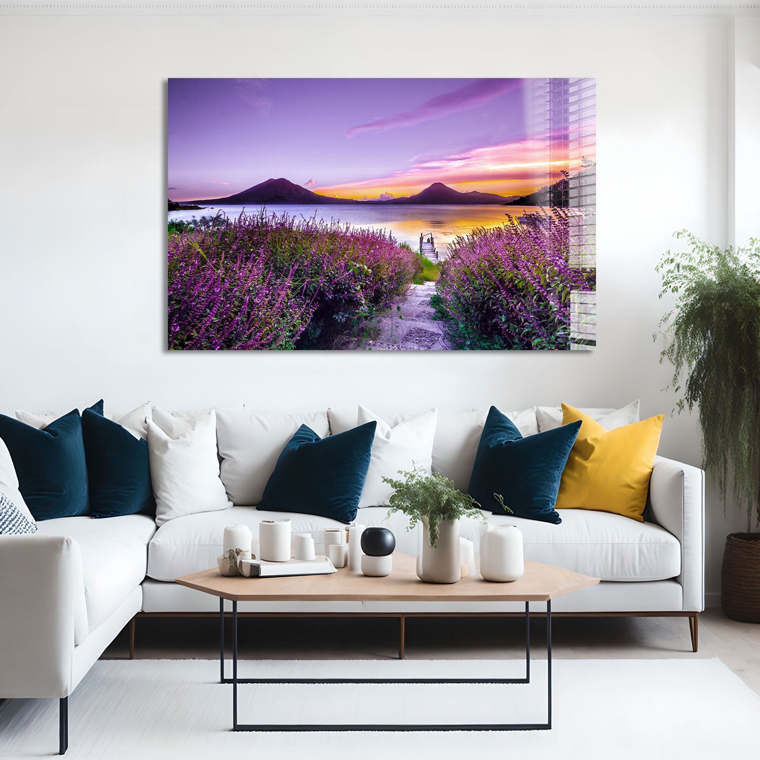 Stunning Purple Sunset Wall Art - Handmade Canvas Painting for Home & Office Decor | Perfect for Living Room, Bedroom, or Gift
