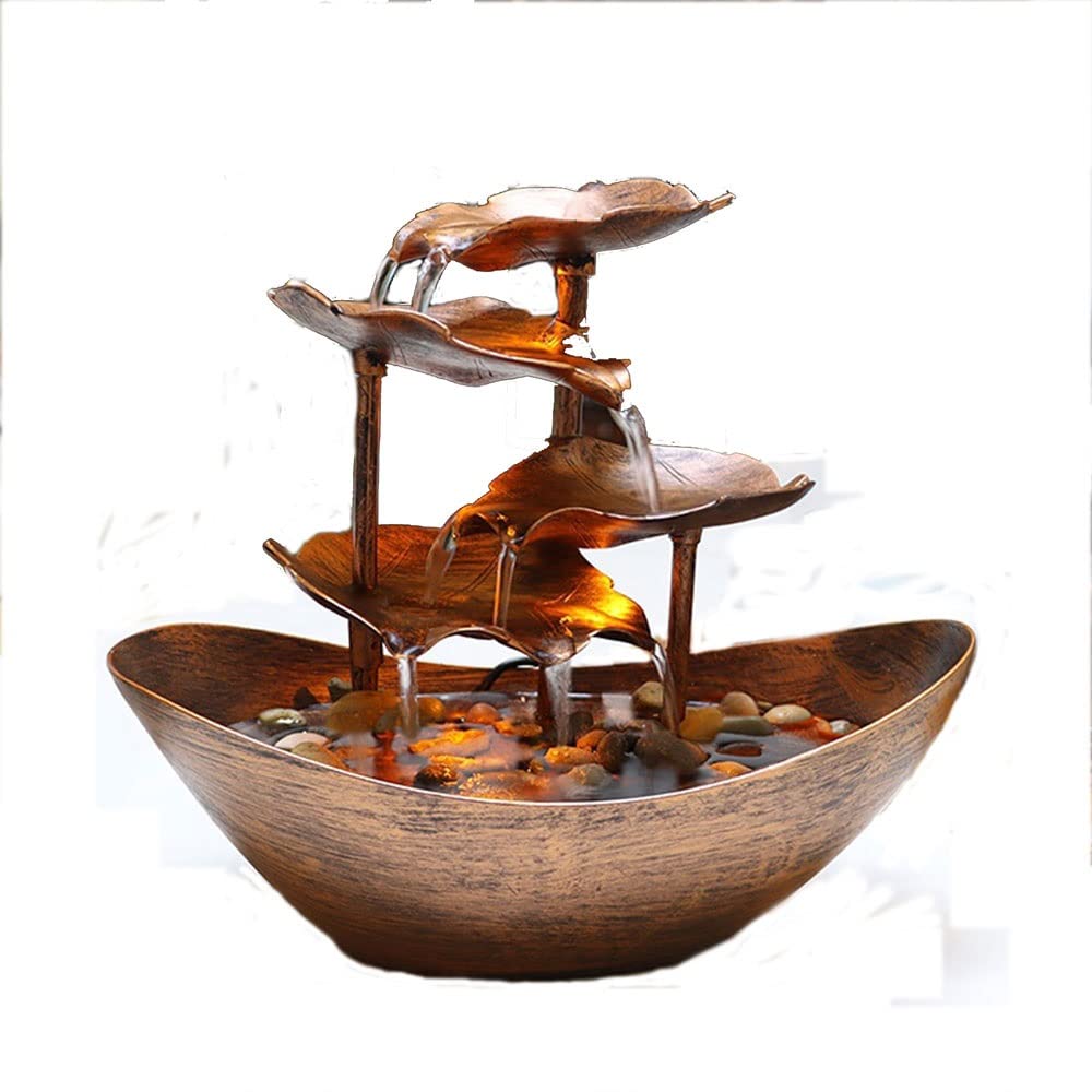 Light Green Lotus Leaf Tabletop Fountain with LED Lights - Relaxing Desktop Waterfall for Home, Office, Porch Decor | Zen Meditation & Stress Relief Water Feature
