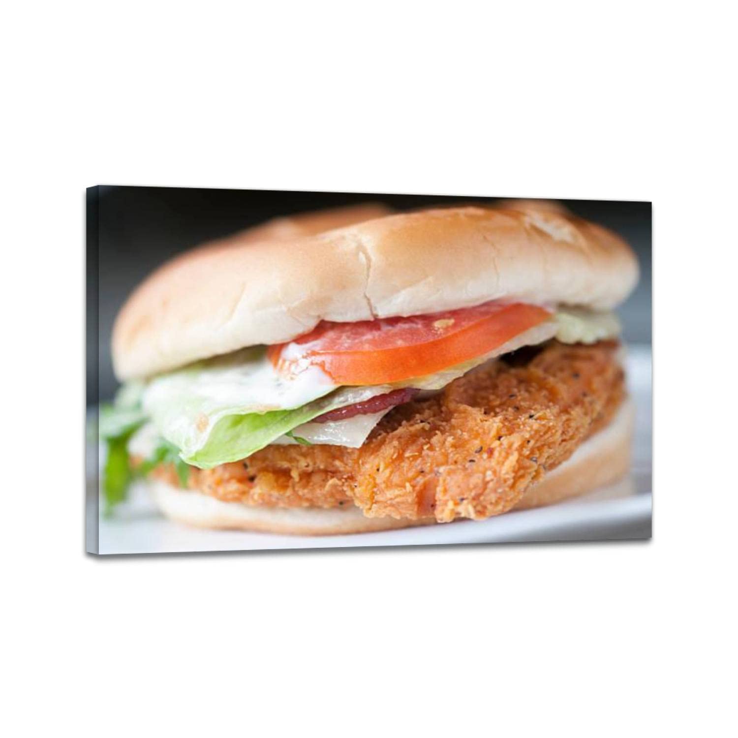 Chicken Sandwich Wall Art Canvas Painting - Framed Kitchen & Dining Room Decor for Bedroom, Living Room, Home Office - Perfect for Farmhouse & Cafe Style Interiors