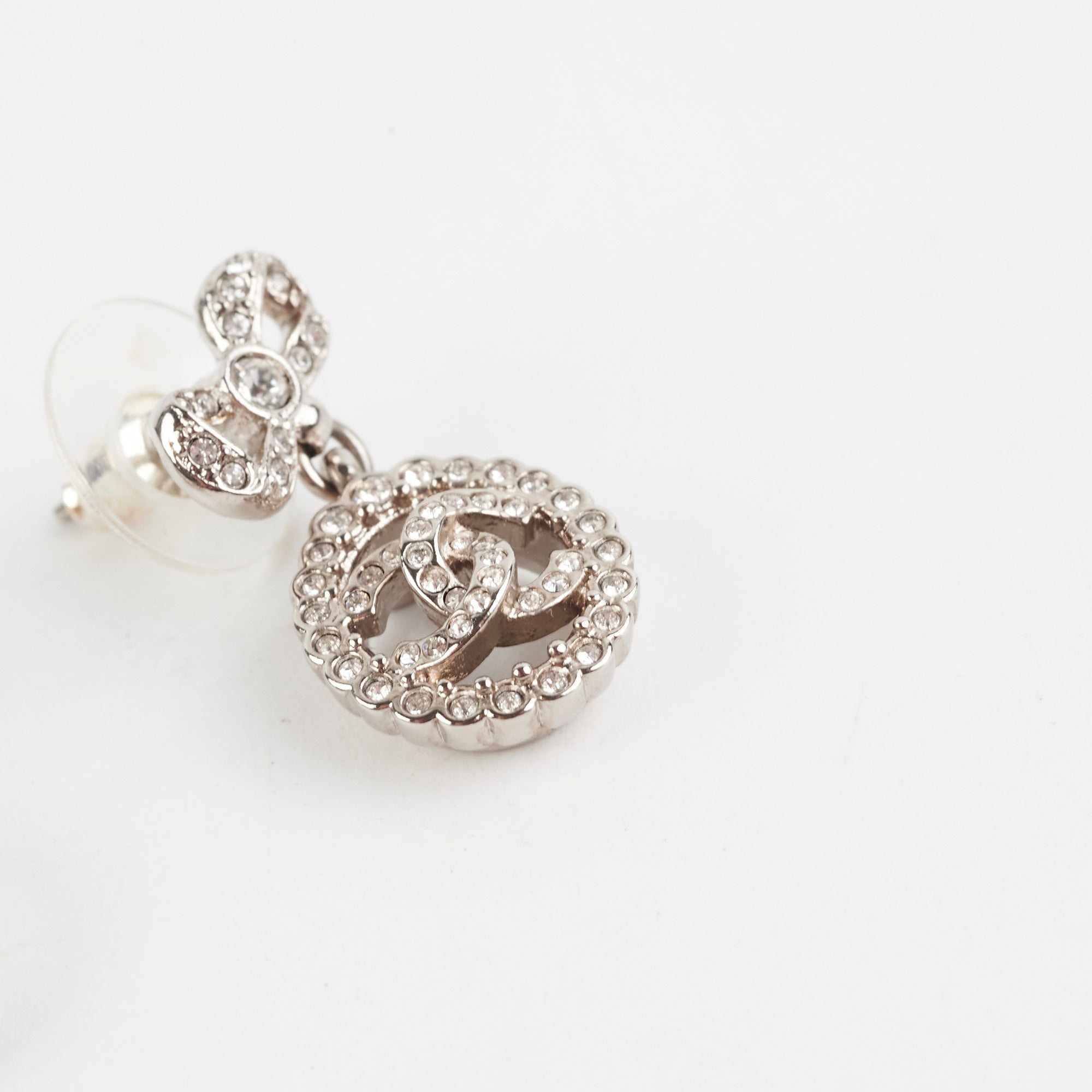 Chanel Logo Rhinestone Bow Earrings - Elegant Costume Jewelry for Women | Perfect for Parties, Weddings & Special Occasions