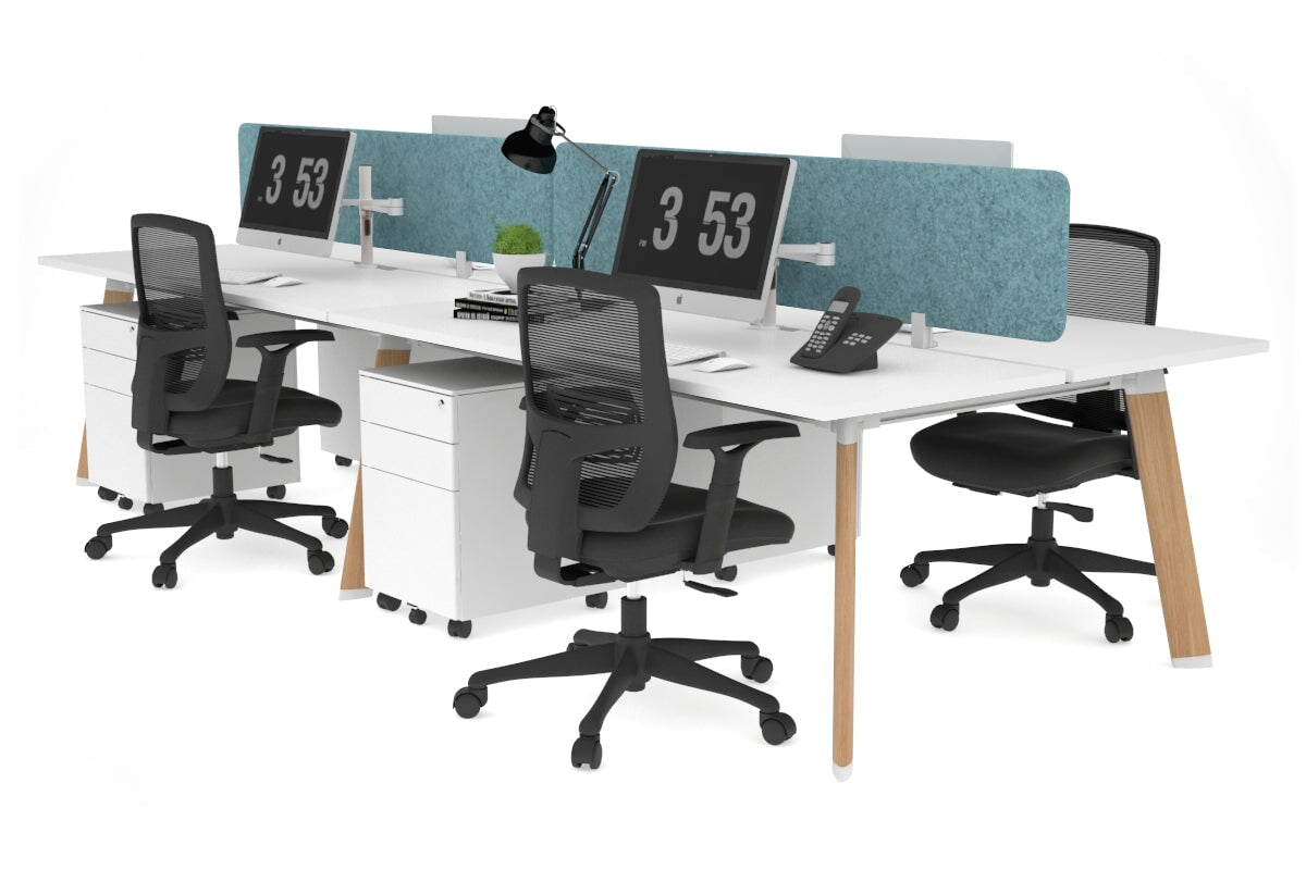 4-Person Workstation with Wood Imprint Frame - 1600L x 800W Office Desk with Cable Management Scallop for Team Collaboration & Productivity | Perfect for Open Offices, Coworking Spaces & Home Offices