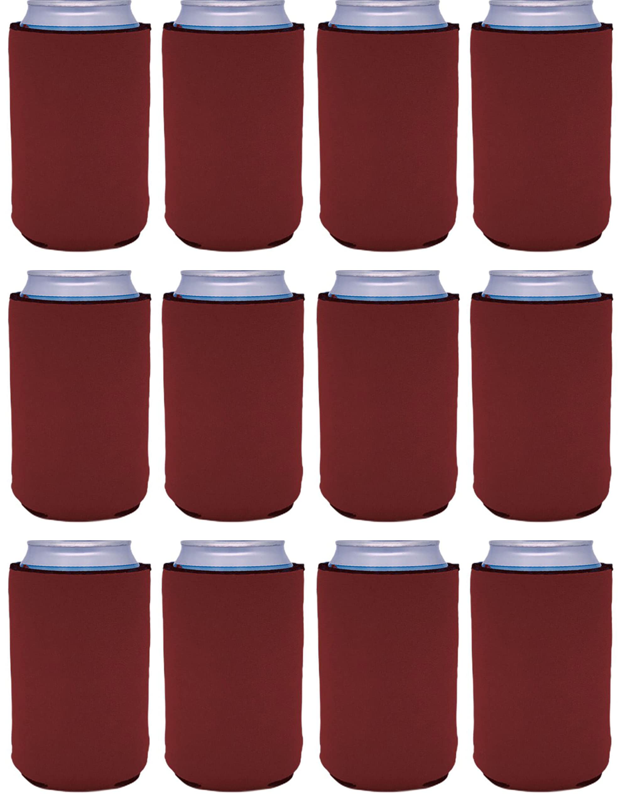 12 Pack Burgundy Neoprene Collapsible Can Coolers - Insulated Beer & Soda Sleeves for Parties, BBQs, and Outdoor Events