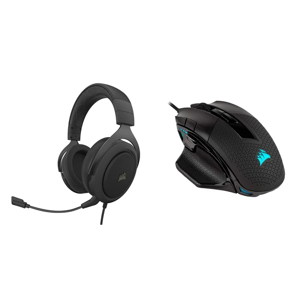 Corsair HS60 PRO 7.1 Virtual Surround Sound Gaming Headset & Nightsword RGB Gaming Mouse Combo - 18000 DPI, Ergonomic Design, RGB Backlit for PC, PS5, Xbox - Perfect for FPS, MOBA & Competitive Gaming