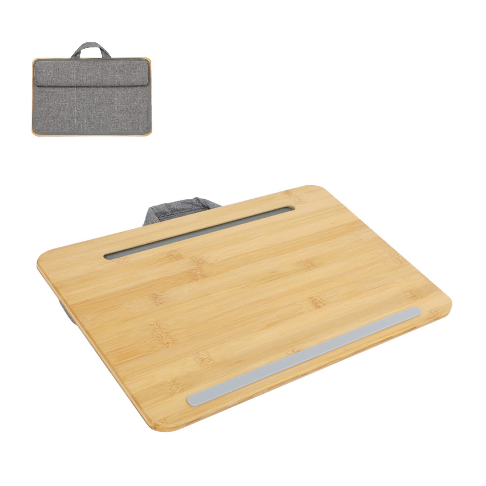 Portable Bamboo Laptop Lap Desk with Cushion & Phone Holder - Lightweight Laptop Stand for Sofa/Bed/Couch (Fits Up to 14