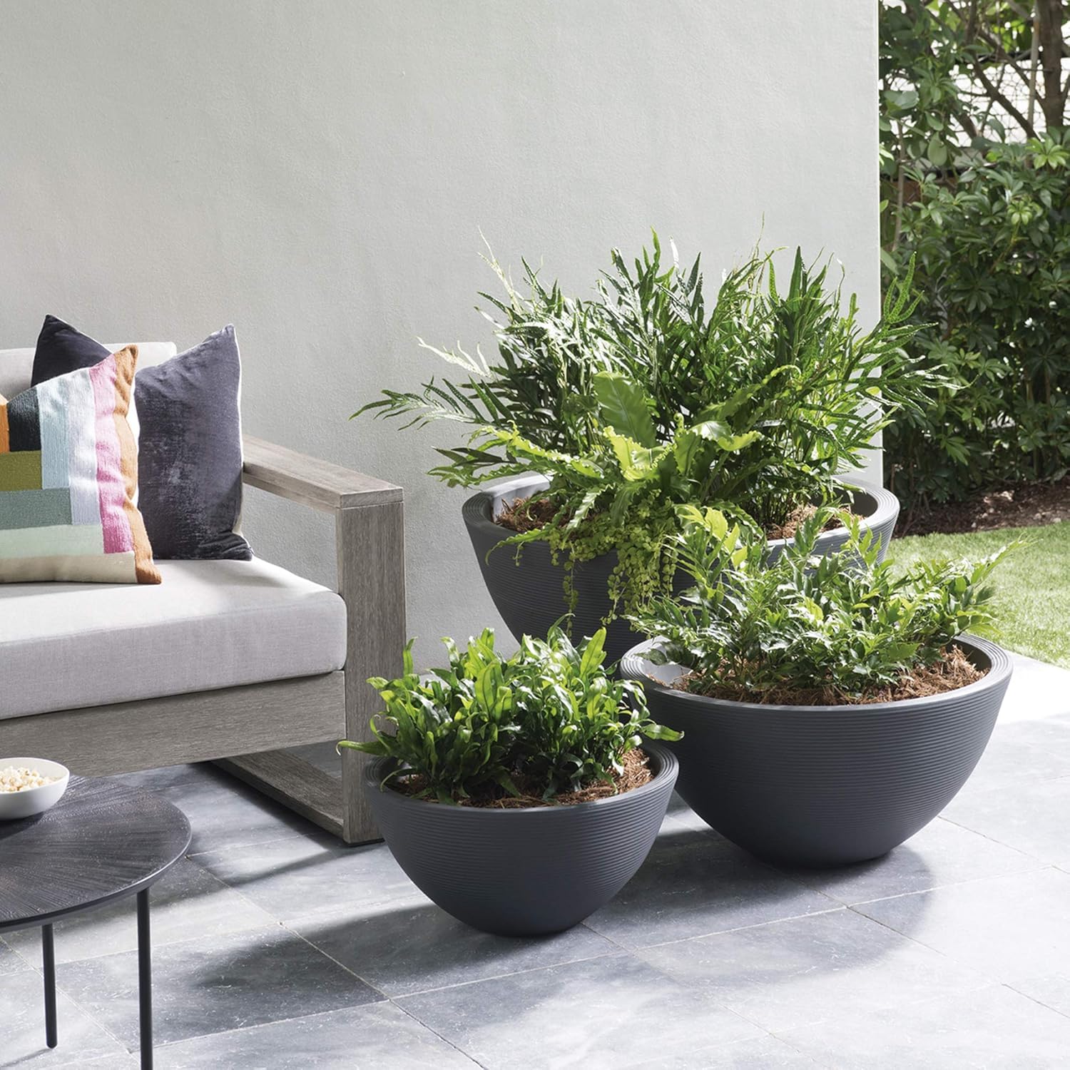 Crescent Garden Delano Planter - 20 Inch Double Walled Indoor/Outdoor Plant Pot in Slate - Perfect for Patio, Garden & Home Decor