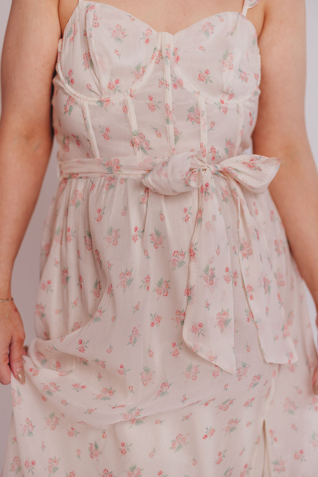 Rosamund Bustier Style Maxi Dress - Floral Blush Pink Women's Plus Size Dress (S-3XL) | Perfect for Weddings, Parties & Summer Vacations
