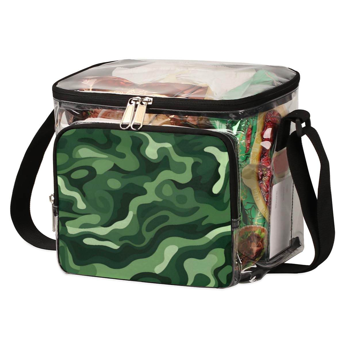 GzLeyigou Fashion Camouflage Green Clear Tote Bag with Handles - Abstract Camo Transparent Crossbody Shoulder Bag for Women - Perfect for Outdoor, Travel, Picnic, Concerts & Sports Events (Stadium Approved) - Lunch Bag, Beach Bag, Shopping Bag & Festival Essential Accessory