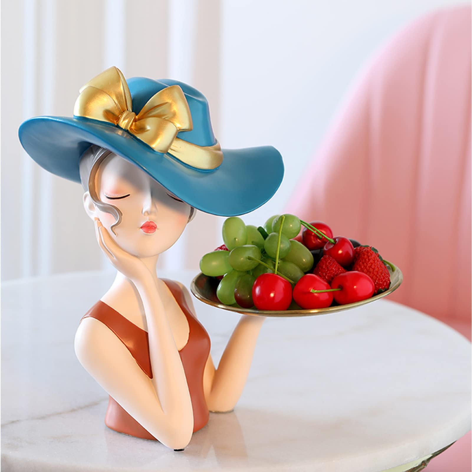 Cute Girl Sculpture Key Holder - Modern Resin Home Decor Statue with Storage Tray for Keys, Jewelry & Candy | Desktop Organizer for Bedroom, Office & Entryway