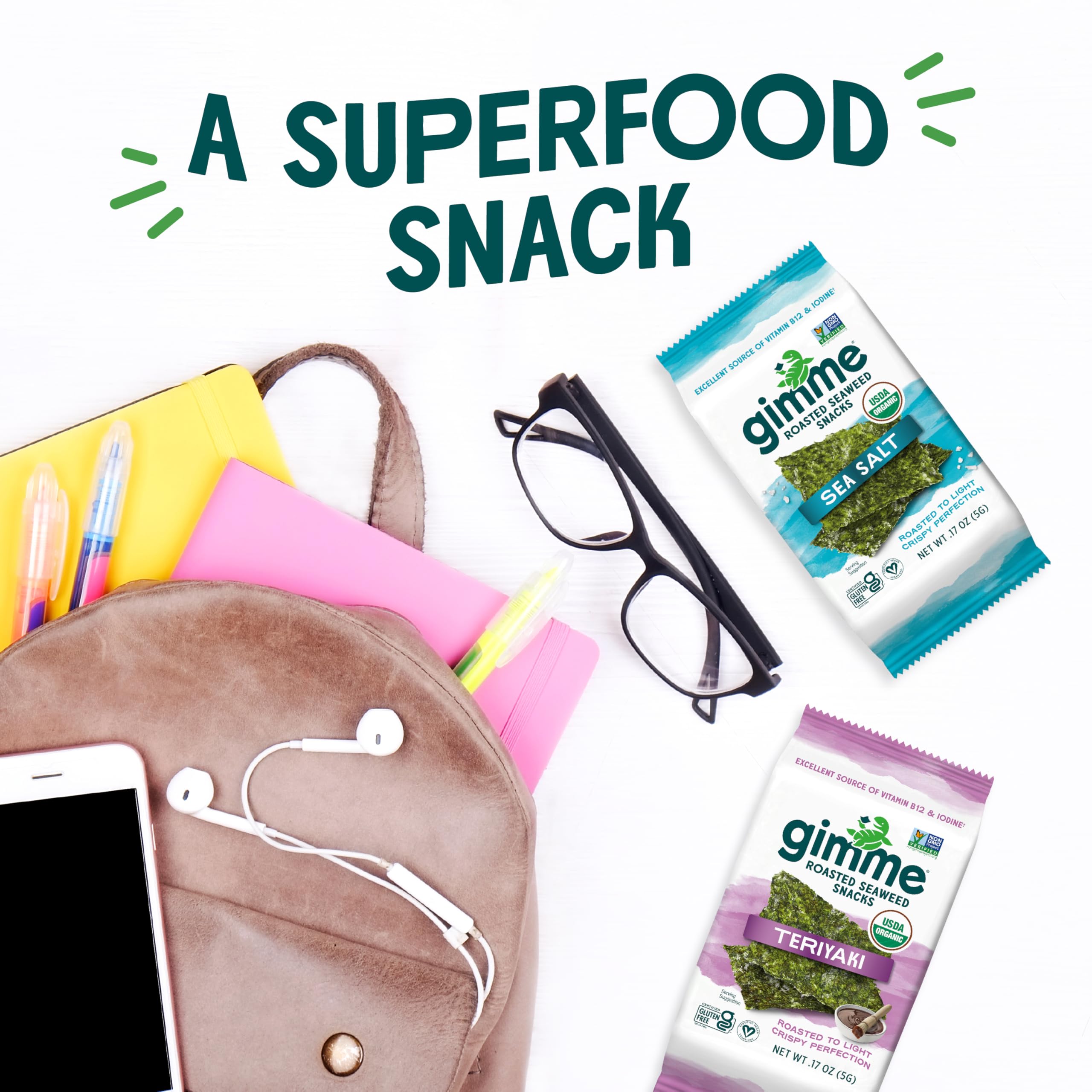 Gimme Seaweed Organic Premium Roasted Seaweed Snacks - Teriyaki Flavor, 20 Count | Keto, Vegan, Gluten-Free | Rich in Omega-3 & Iodine | Healthy On-The-Go Snack for Kids & Adults | Perfect for Lunchboxes, Office Snacking & Travel