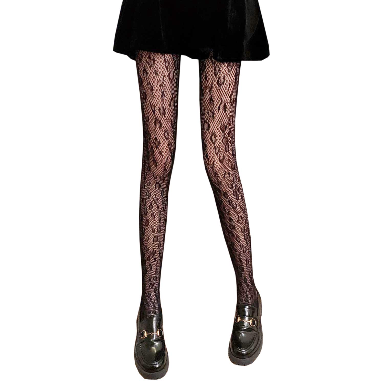 YueLian Women's Leopard Print Fishnet Tights - Small Hole Stockings for Party, Cosplay & Fashion Outfits