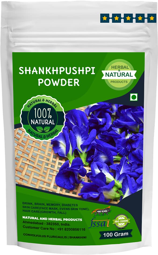 Shankhpushpi Powder (Convolvulus Pluricaulis) - 100g Organic Herbal Supplement for Brain Health, Memory Boost, Skin Care (Face Mask & Brightening), Hair Growth, Diabetes Support & Immunity - Perfect for Tea, Smoothies & Ayurvedic Remedies