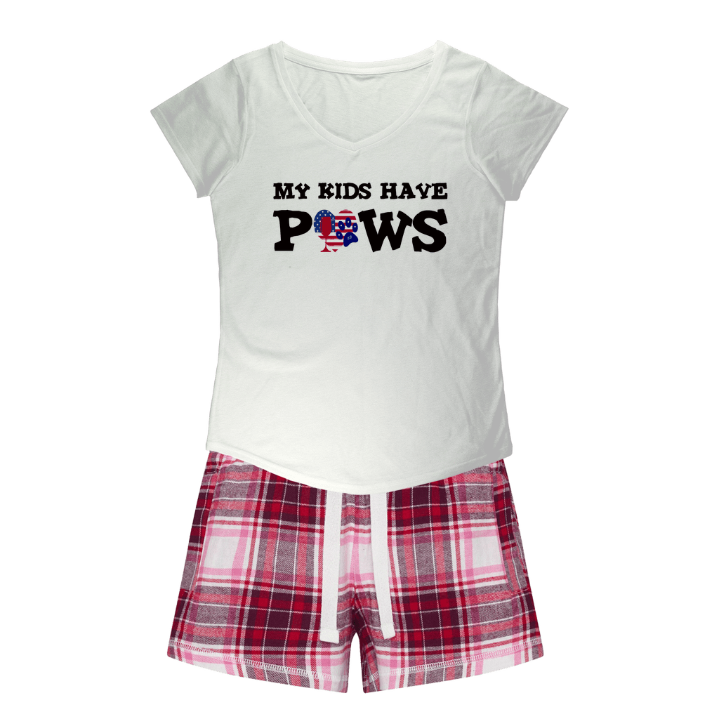 My Kids Have Paws Cute Dog Lover Sleep T-Shirt & Flannel Shorts Set - Comfortable Matching Pajamas for Women Who Love Pets, Perfect for Lounging at Home or Dog Mom Gifts