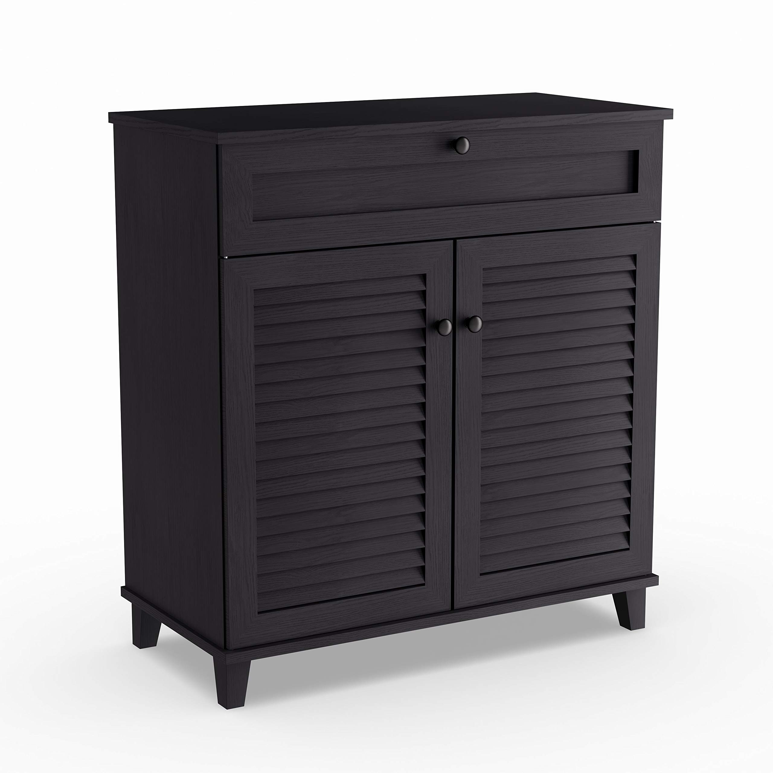 Modern Brown Espresso Wood Multi-Purpose Cabinet with Drawers - MDF Finish, Solid Construction for Living Room, Bedroom, or Office Storage