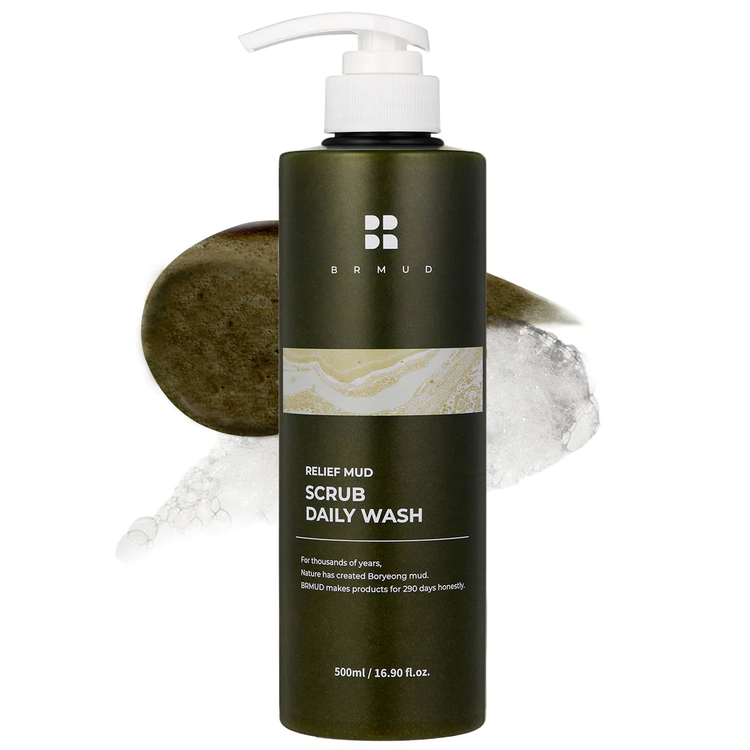BRMUD Relief Mud Scrub - Daily Face Wash & Exfoliator for Acne-Prone Skin - 500ml Deep Cleansing for Oily & Sensitive Skin - Perfect for Morning & Night Skincare Routine