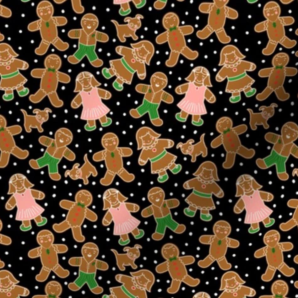 Gingerbread Cookies Christmas Fabric - Black Winter Holiday Print on Velvet Upholstery Material | Fat Quarter for Home Decor, Apparel & DIY Crafts | Perfect for Holiday Pillows, Table Runners & Seasonal Decorations