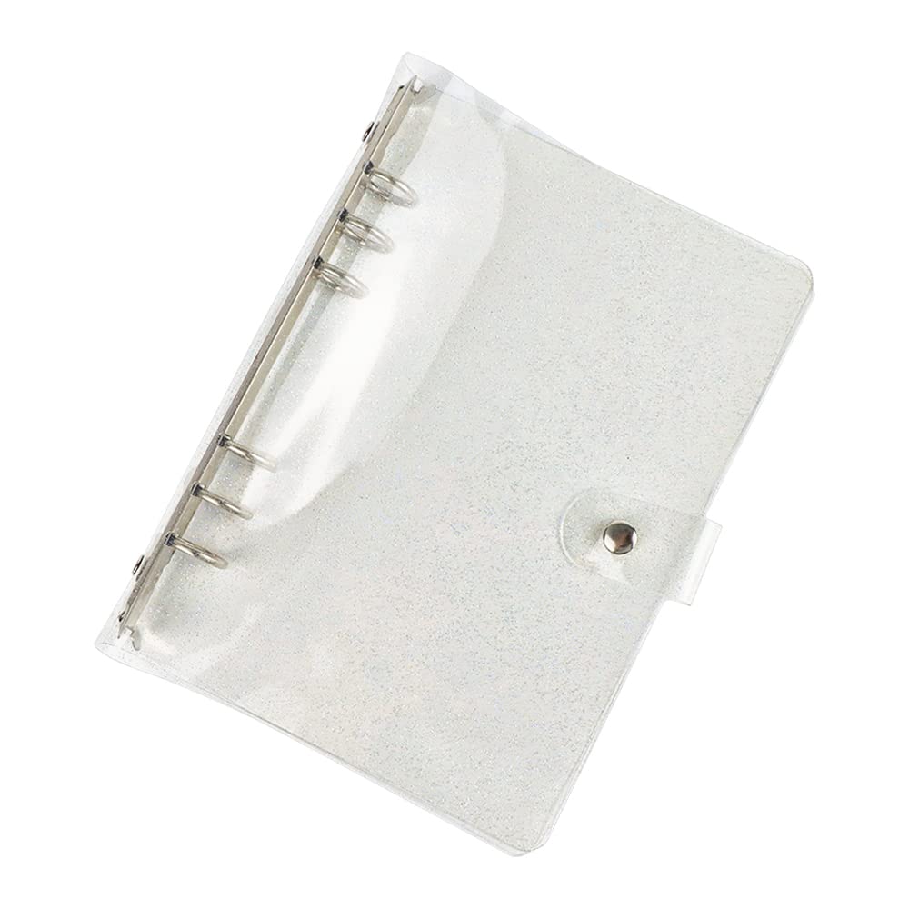 1PC Clear Glitter Binder Cover 6-Ring Loose-Leaf Folder - Soft PVC A5 Notebook Binder with Snap Button Closure, Silver Round Rings - Perfect for School, Office, Planner & Journal Organization