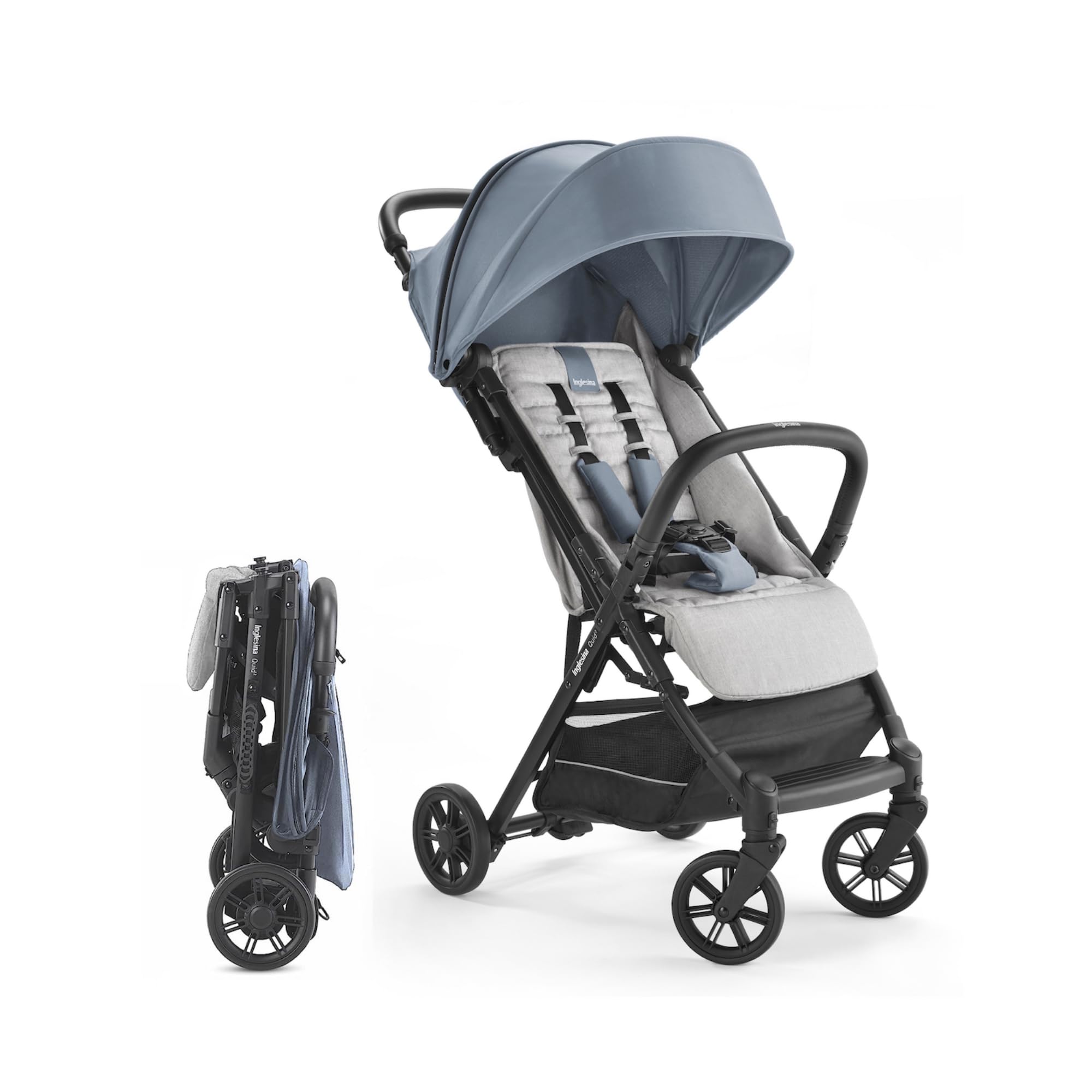 Inglesina Quid Lightweight Travel Stroller for Babies & Toddlers (3 Months to 50 lbs) - Compact Foldable Design, BPA-Free, Easy One-Hand Open - Perfect for Airplane Travel, City Walks & Shopping Trips - Stormy Gray