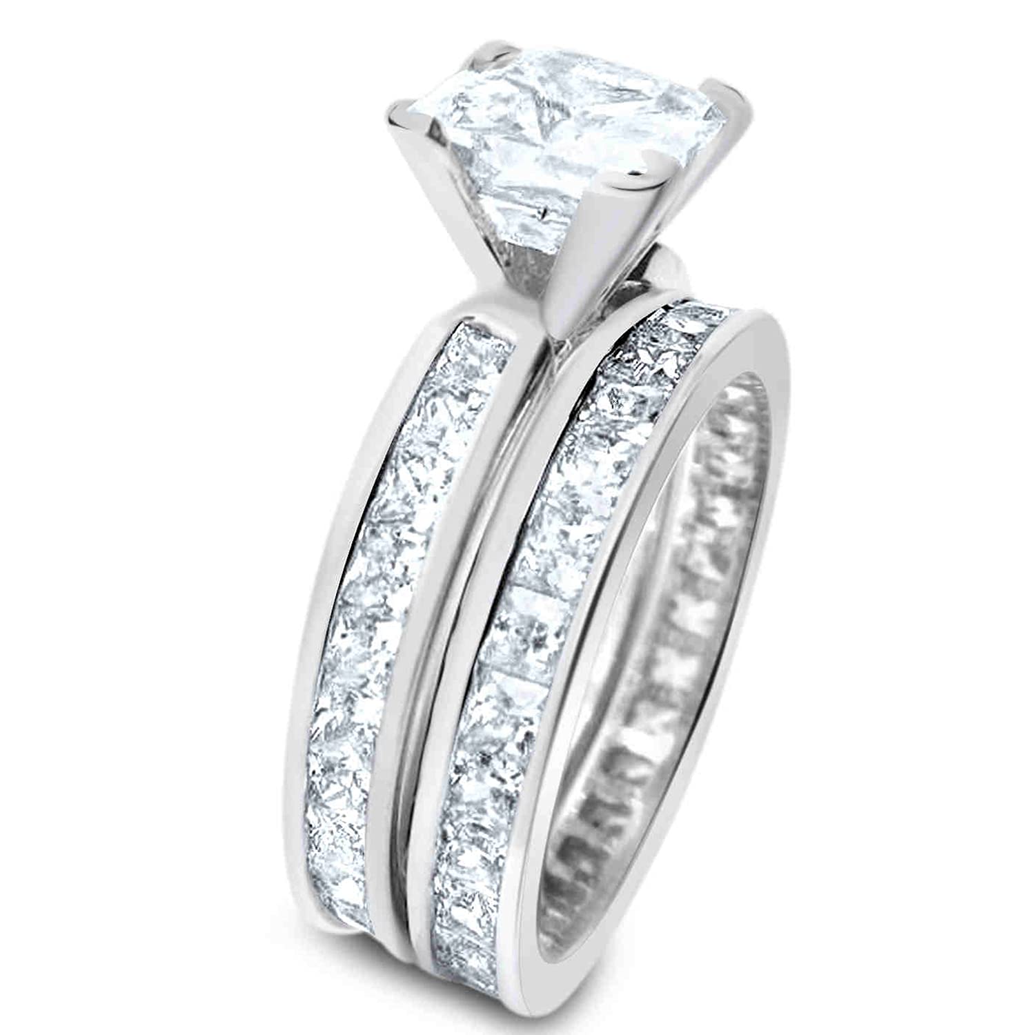 His & Hers TRIO Sterling Silver Wedding Ring Set - 3 Piece Matching Band for Bride & Groom - Perfect for Anniversaries, Vows Renewal & Romantic Couple Jewelry Gifts