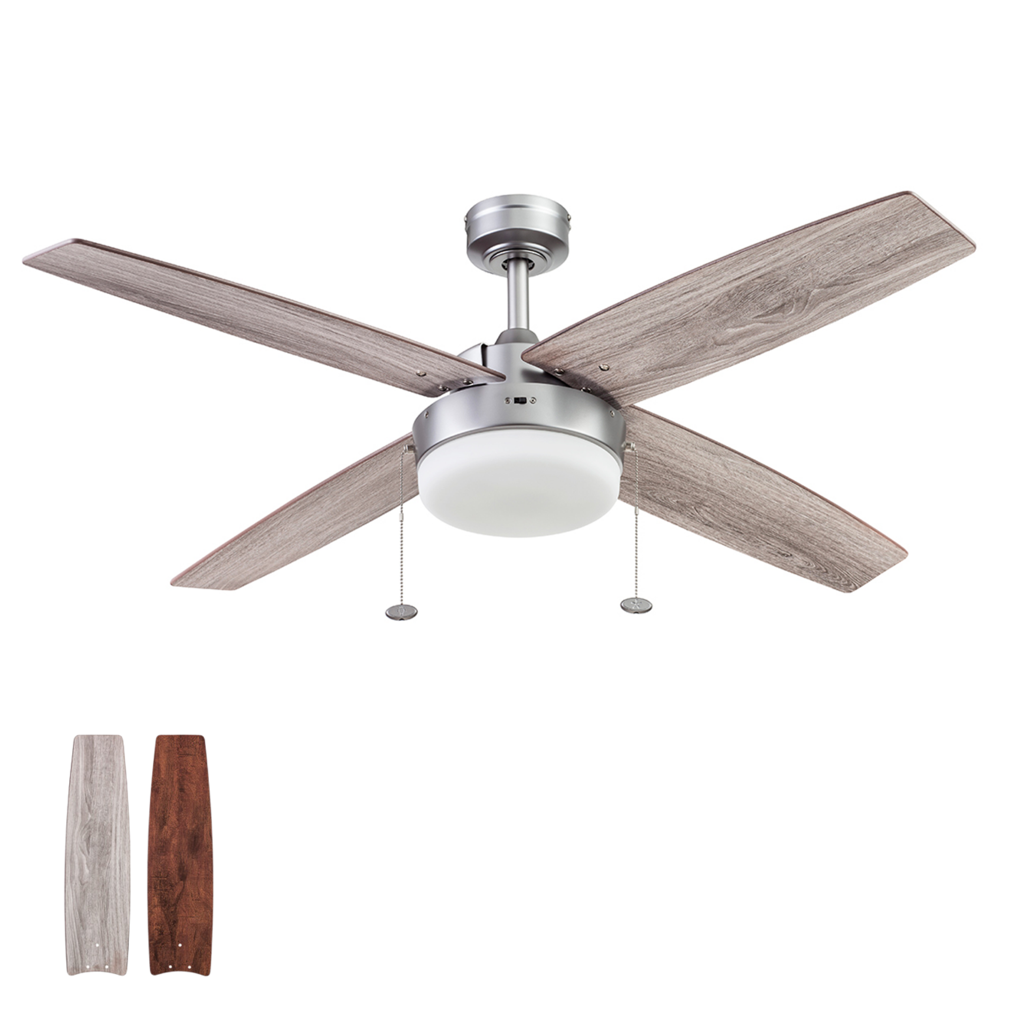 52 Inch Memphis Silver Ceiling Fan with Pull Chain - Modern Indoor Cooling Fan for Living Room, Bedroom, and Office