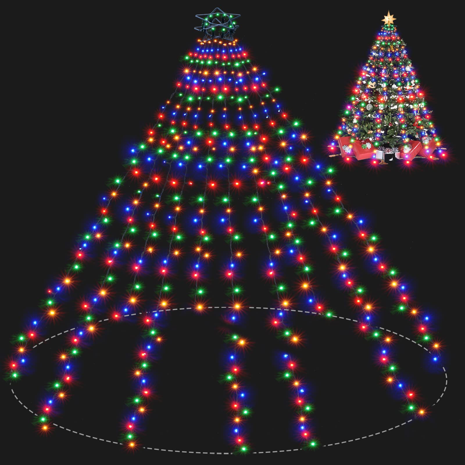 400 LED Christmas Tree Lights - 9.84Ft 10 Lines Fairy Lights with 8 Modes & Timer | Indoor/Outdoor Holiday Decor for Xmas Tree, Wedding, Home Party (Multicolor) - Perfect for Decorating 6-9ft Trees, Living Rooms, and Outdoor Spaces