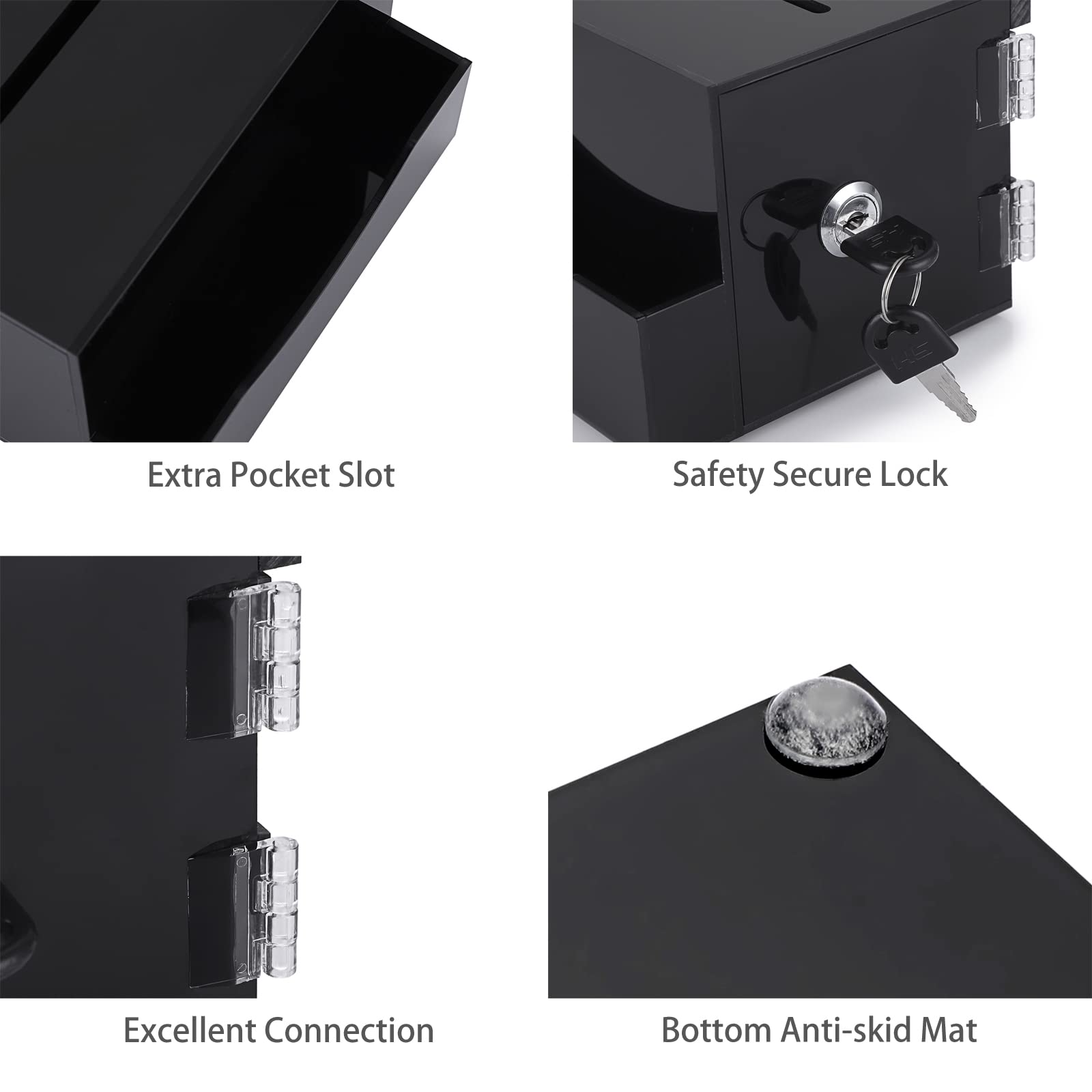 BTSKY Locking Acrylic Suggestion Box with Sign Holder - Secure Donation Collection Box, Voting Mailbox & Tip Box with Removable Sign Slot (Black) - Perfect for Offices, Restaurants, Retail Stores & Community Centers