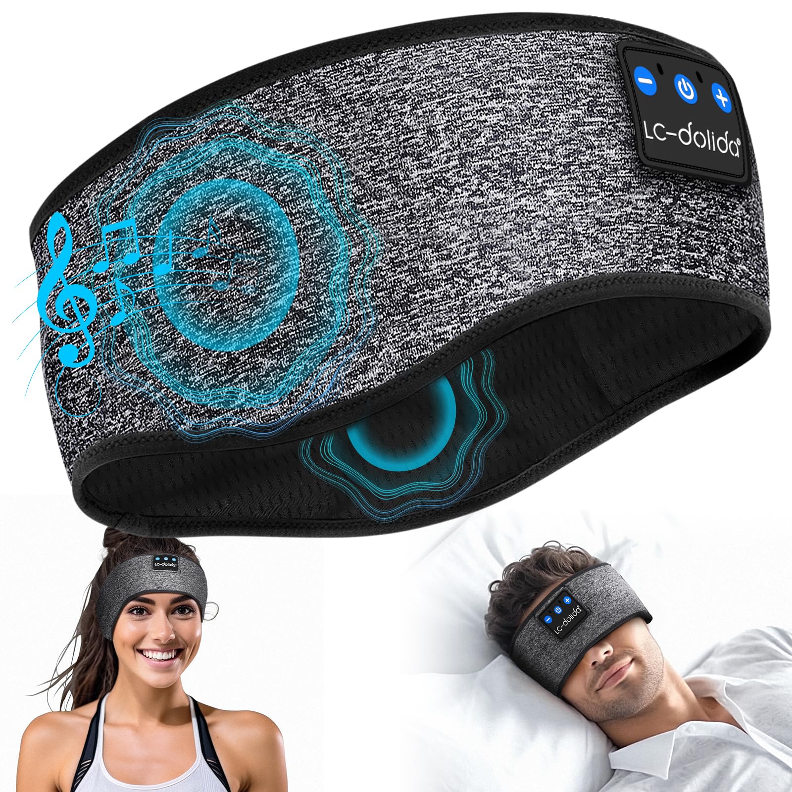 LC-dolida Bluetooth Sleep Headband with HD Speakers - Wireless Headphones for Side Sleepers, Sports, Yoga & Travel - Comfortable & Breathable Design - Perfect Gift for Men, Women, Teens & Kids - Ideal for Nighttime Relaxation, Meditation & Airplane Travel