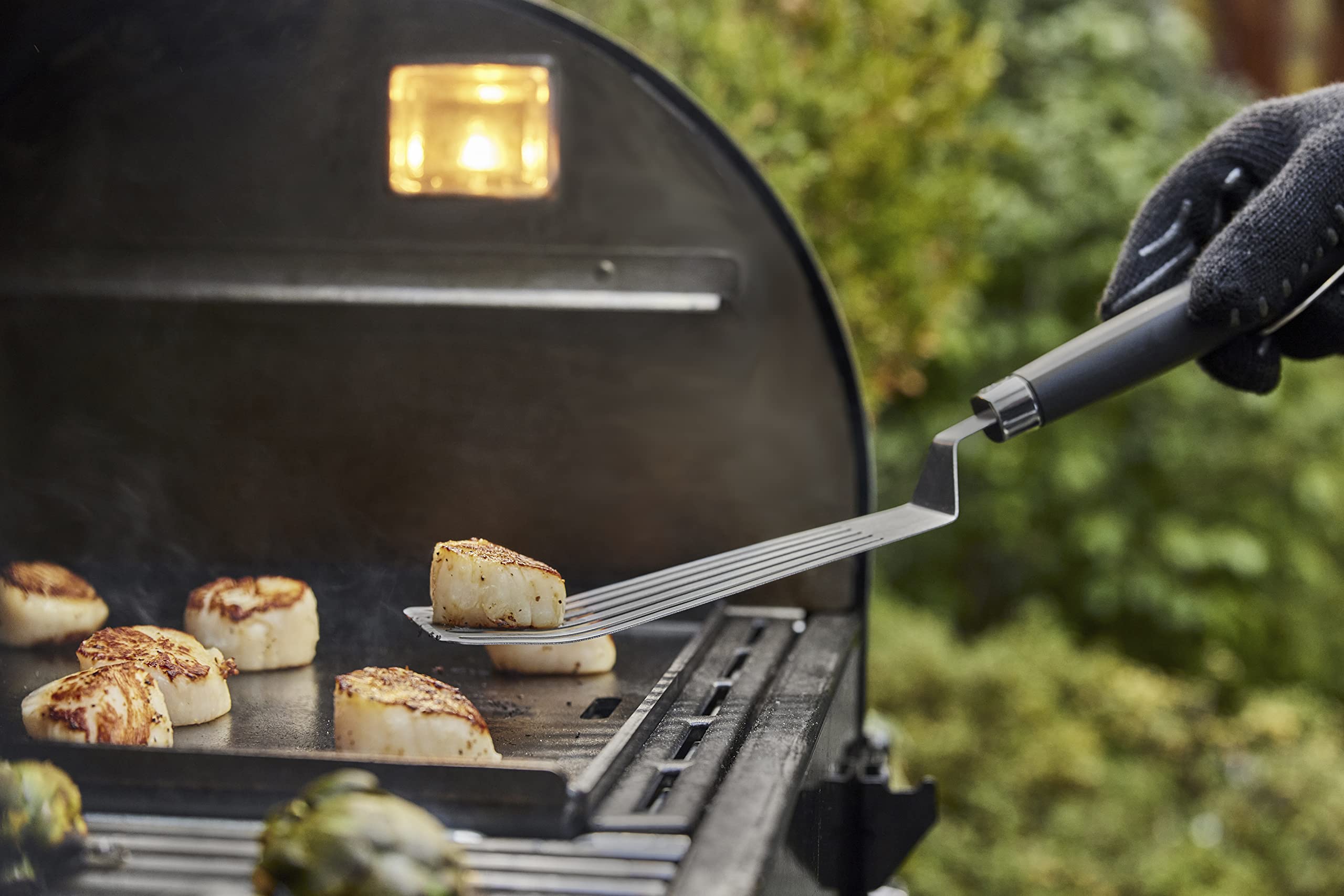 Weber Griddle Essential 5-Piece BBQ Grill Tool Set - Stainless Steel Spatula, Tongs, Fork & More for Outdoor Cooking, Backyard Grilling & Camping